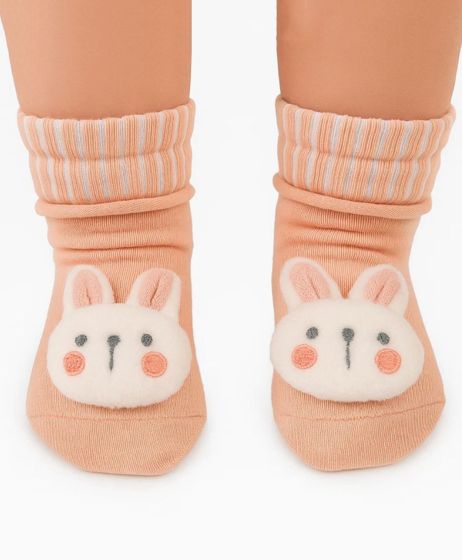 Neska Moda Cotton Elastane Bunny Applique Detailed Socks - Orange-picture-21