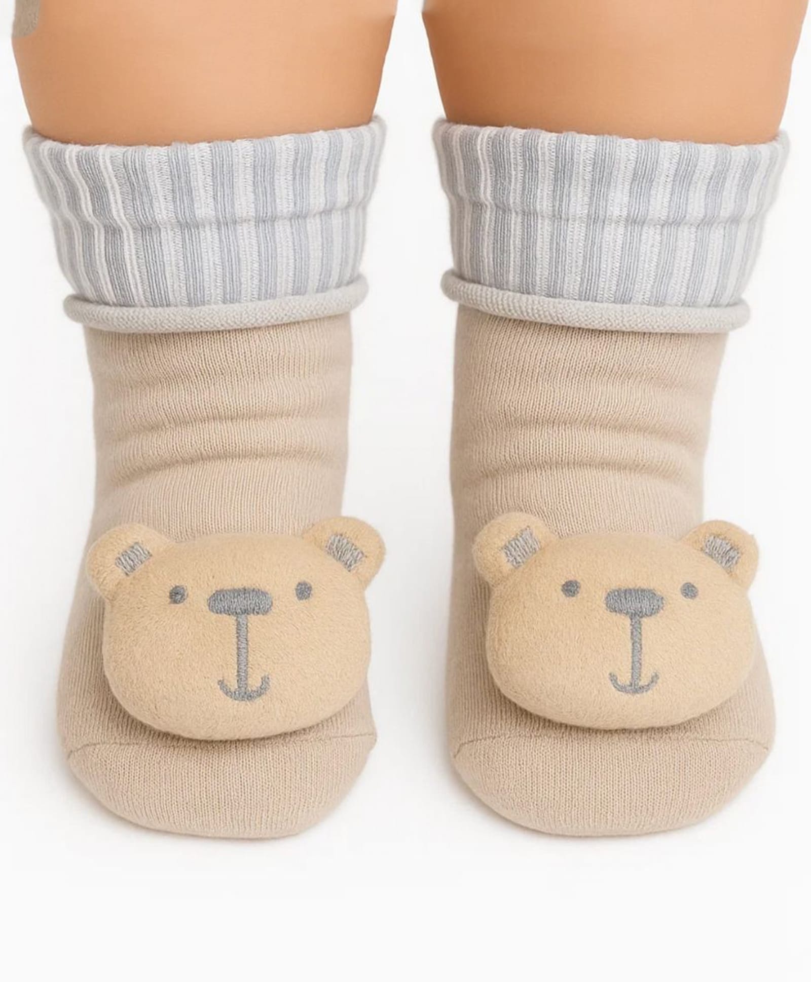 Neska Moda Cotton Elastane Teddy Bear Applique Detailed Socks - Light Brown-picture-27