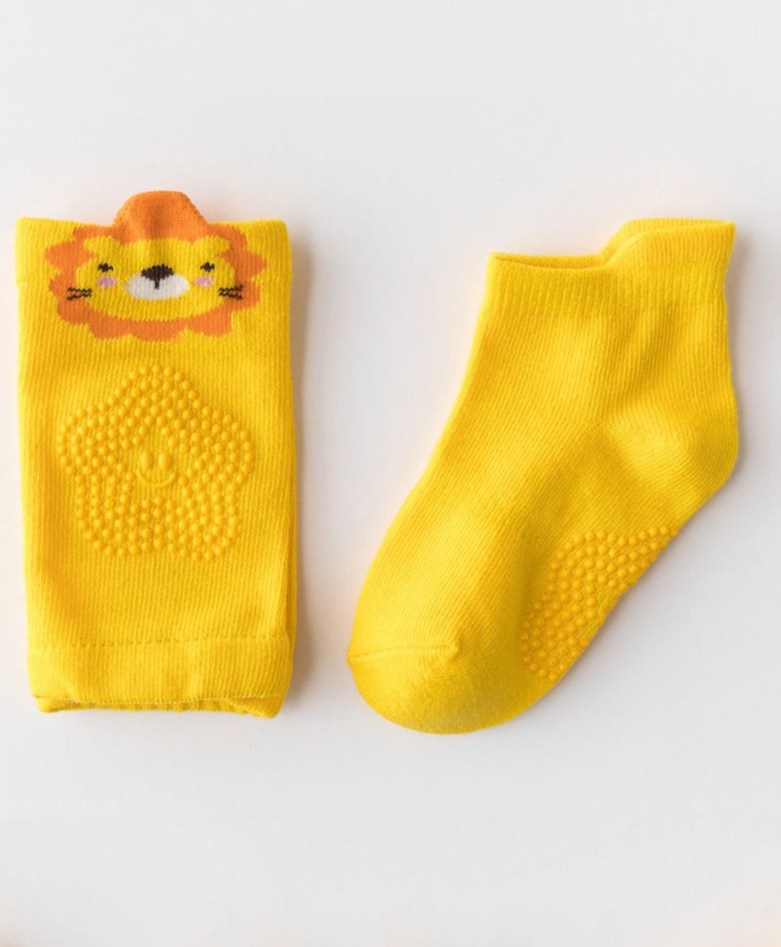 Neska Moda Cotton Elastane Animal Designed Anti Skid Socks With Knee Pads - Yellow-picture-31