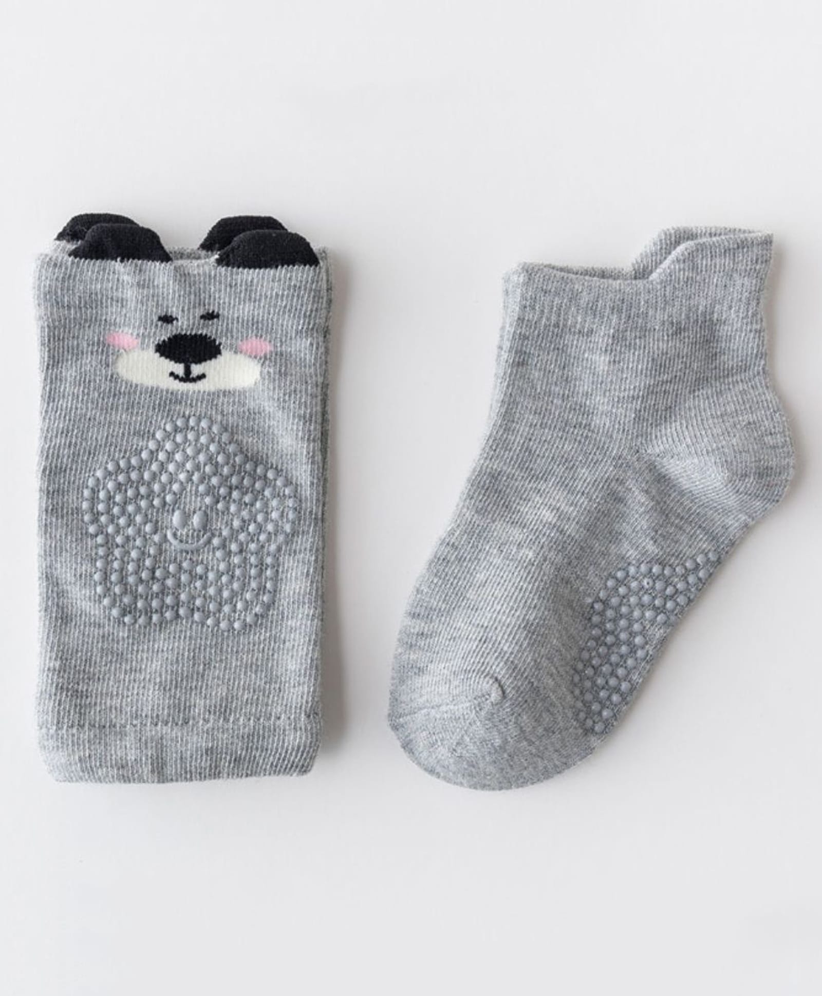 Neska Moda Cotton Elastane Animal Designed Anti Skid Socks With Knee Pads - Grey-picture-24