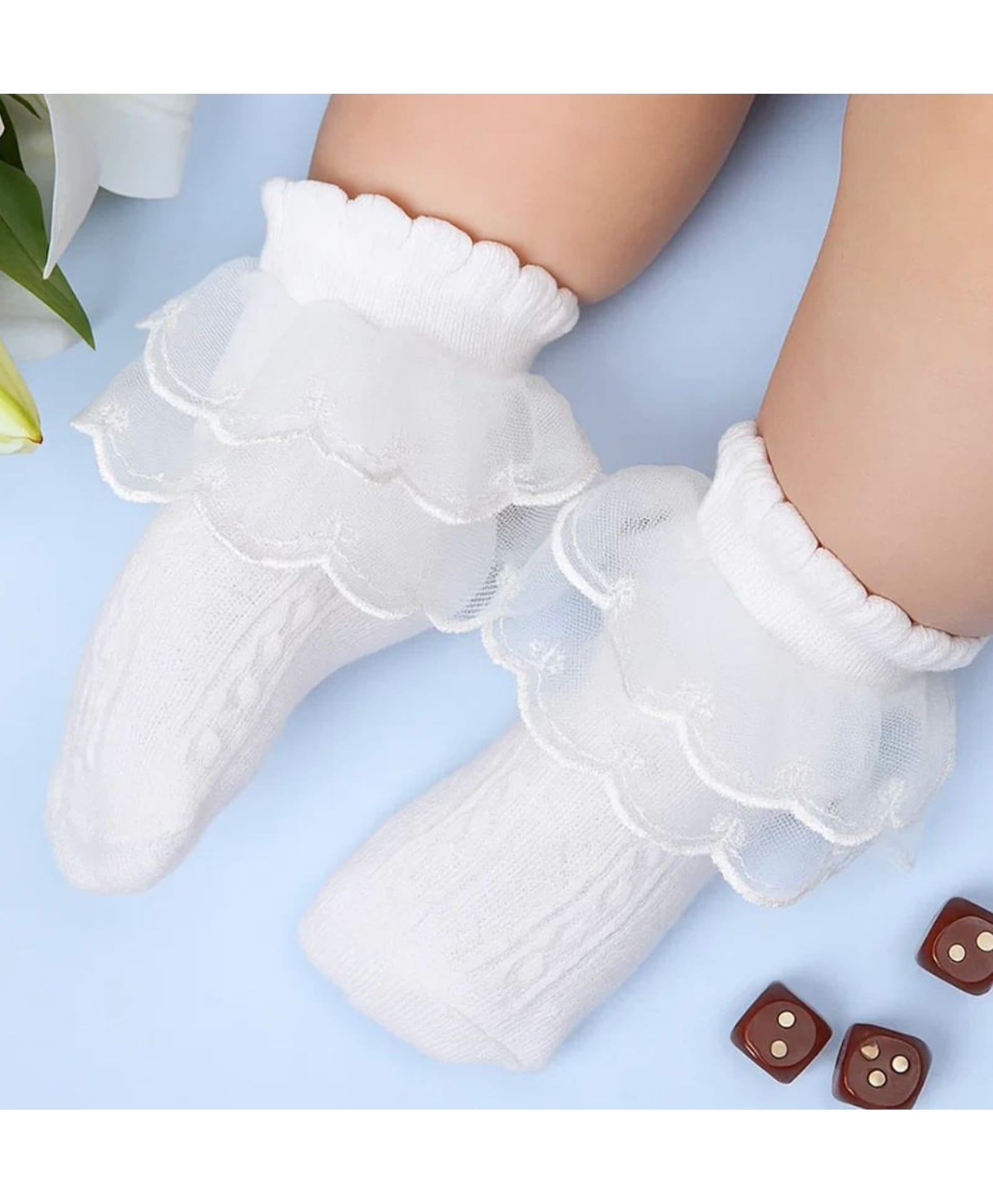 Neska Moda Cotton Elastane Frill Detailed Socks - White-image-26