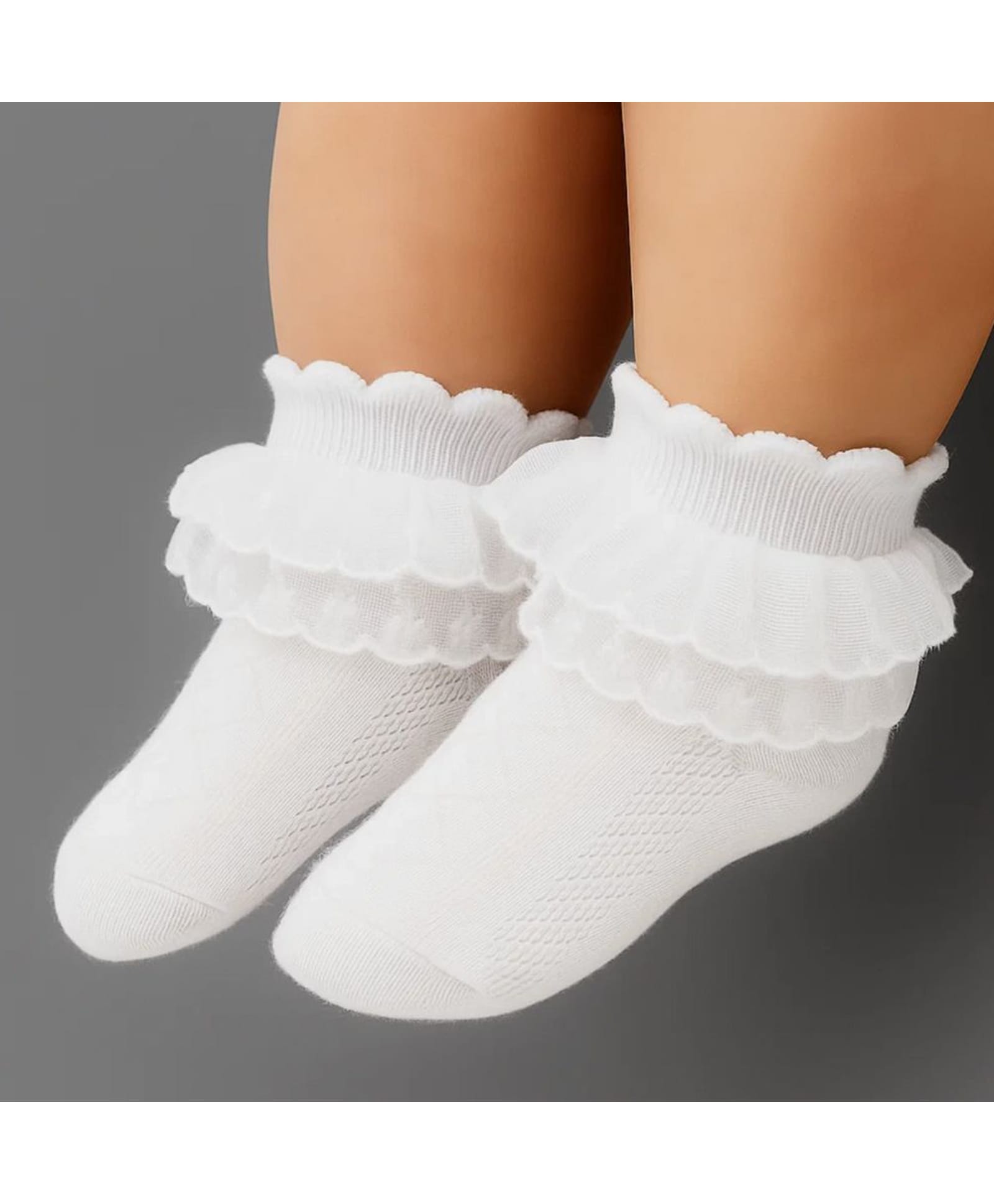 Neska Moda Cotton Elastane Frill Detailed Socks - White-picture-5