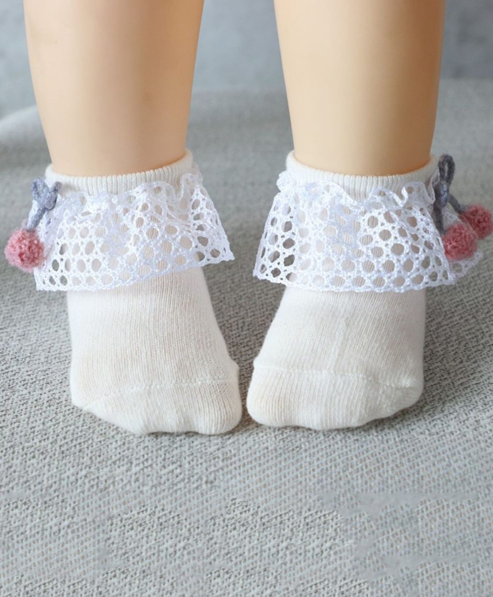 Neska Moda Cotton Elastane Bow Applique & Frill Detailed Socks - Off White-image-21