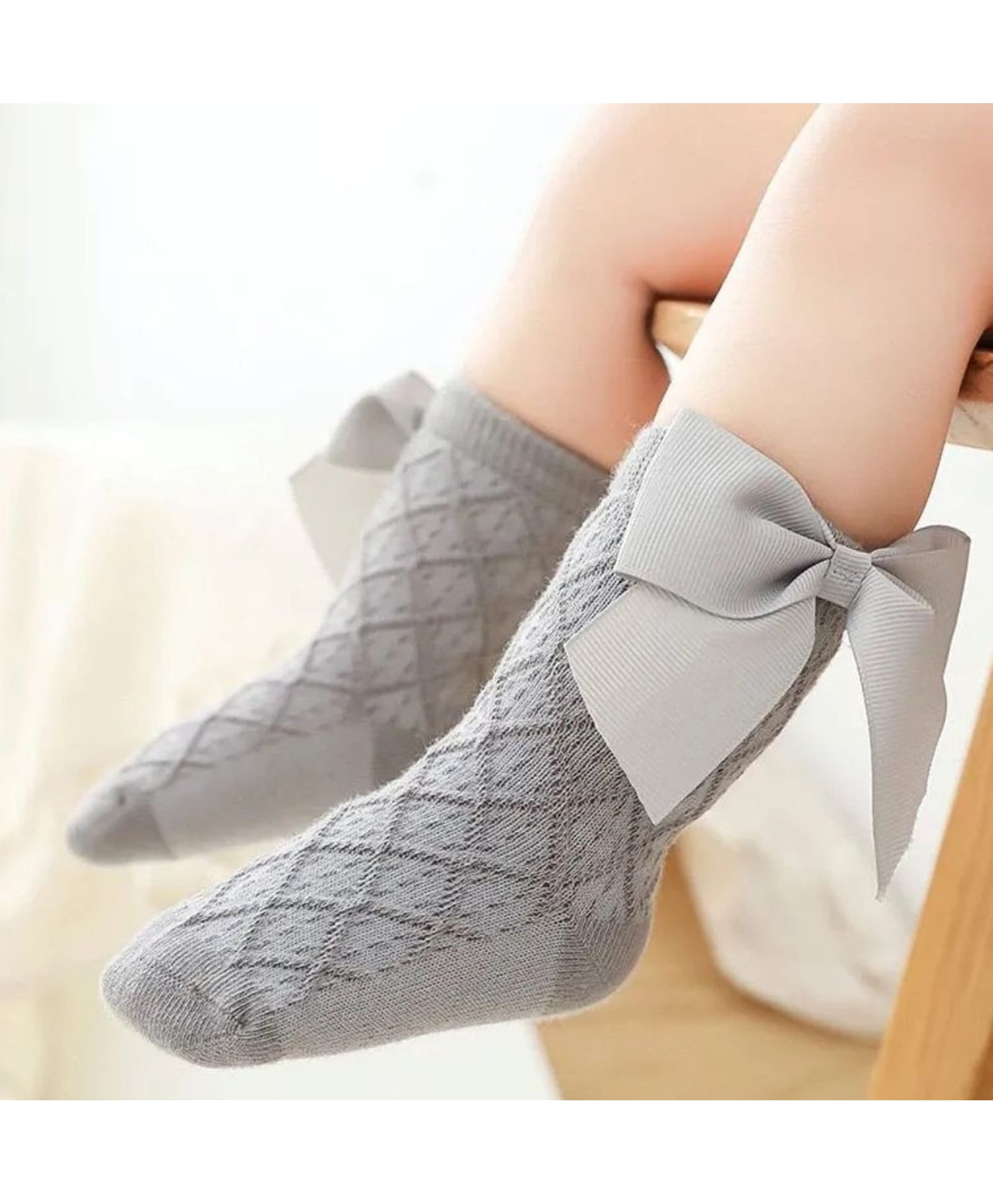 Neska Moda Cotton Elastane Bow Applique Detailed Socks - Grey-image-0