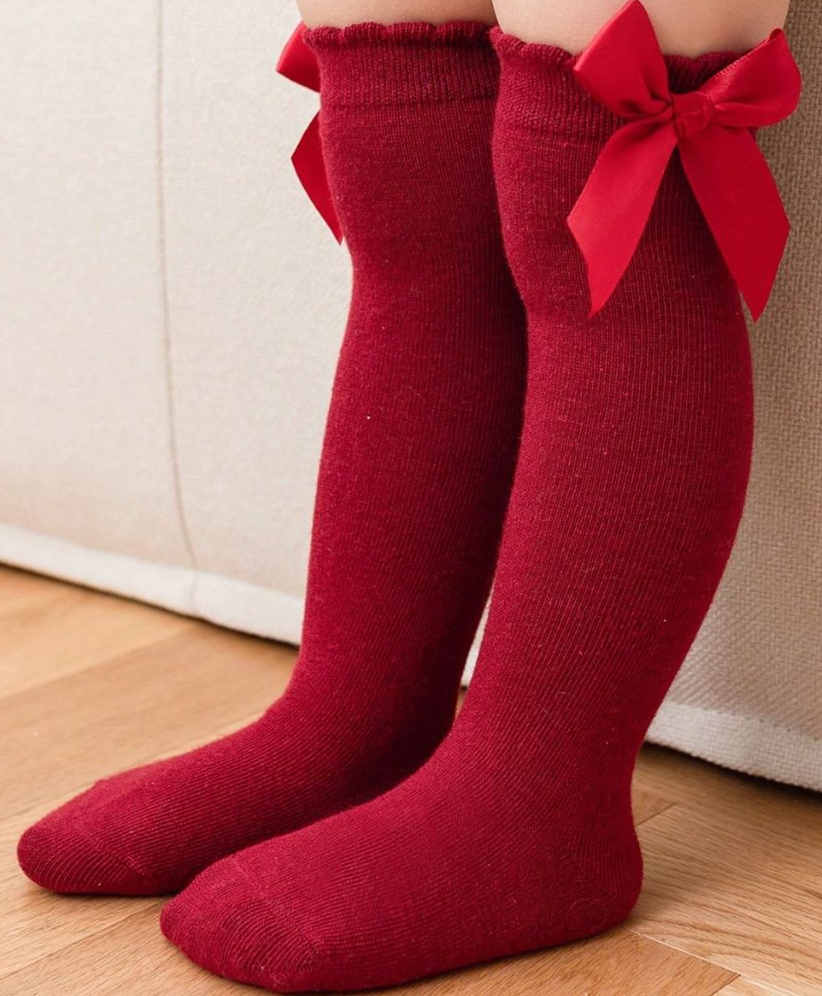 Neska Moda Bow Applique Detailed Socks - Maroon-image-37