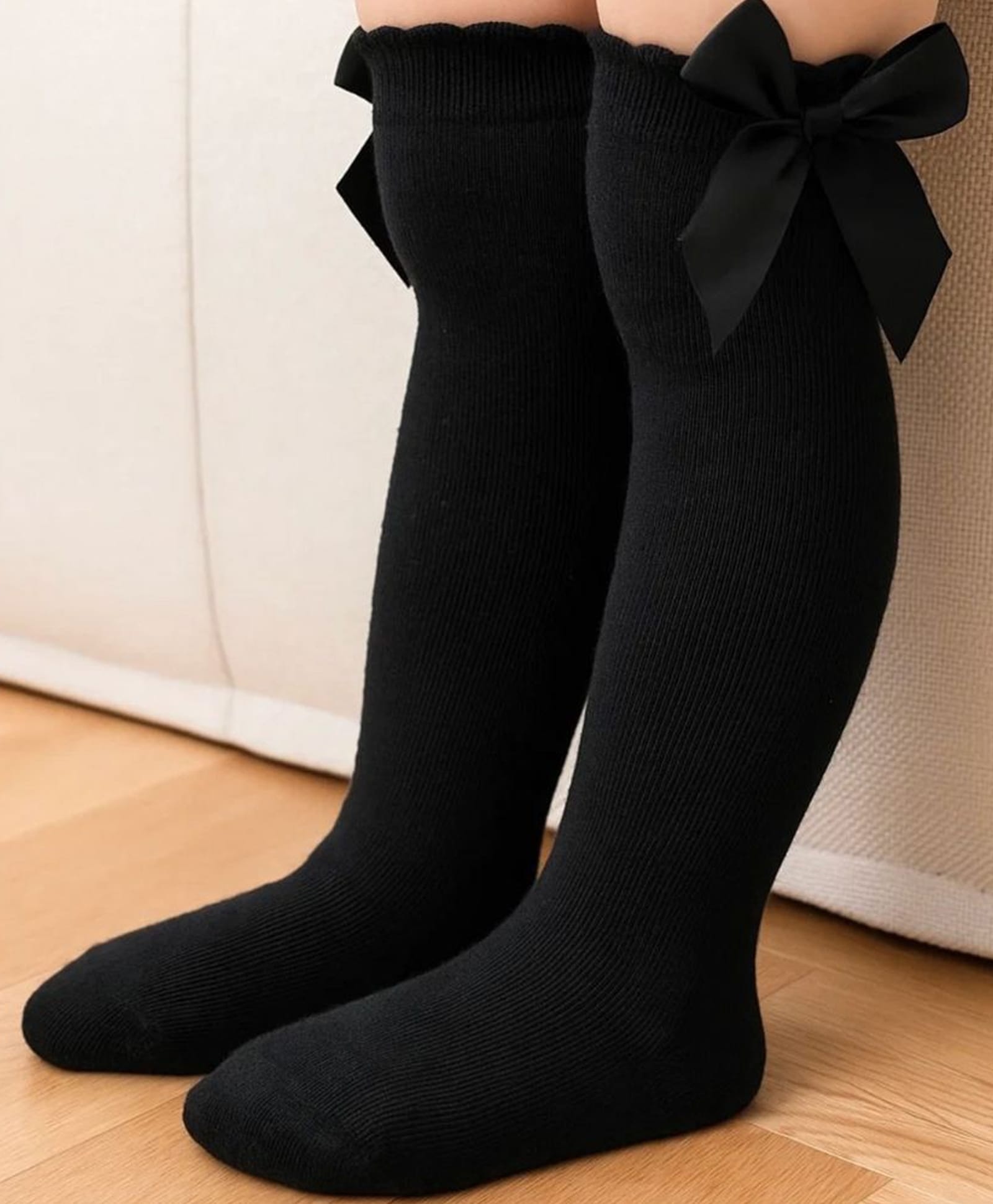 Neska Moda Bow Applique Detailed Socks - Black-image-8