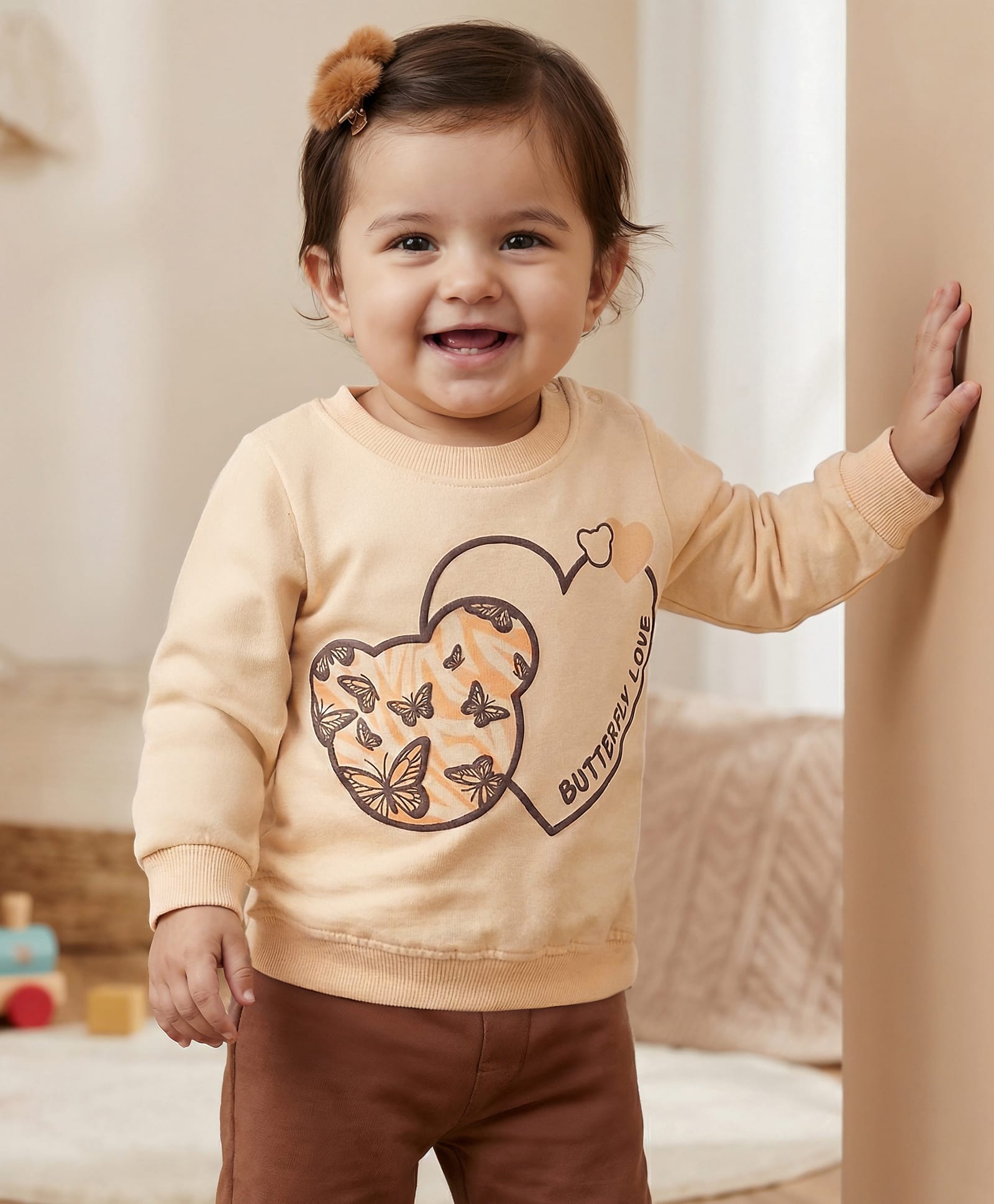 Doodle Poodle 100% Cotton Looper Knit Full Sleeves Sweatshirt With Text Print - Peach-picture-39