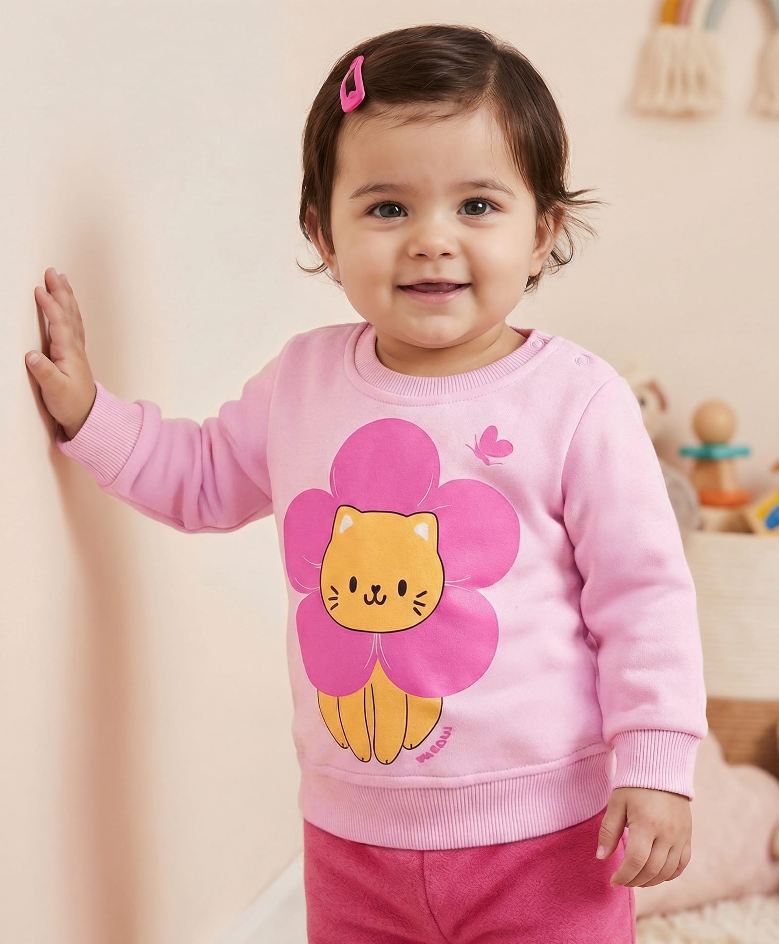 Doodle Poodle 100% Cotton Looper Knit Sweatshirt With Floral Print - Pink-picture-39