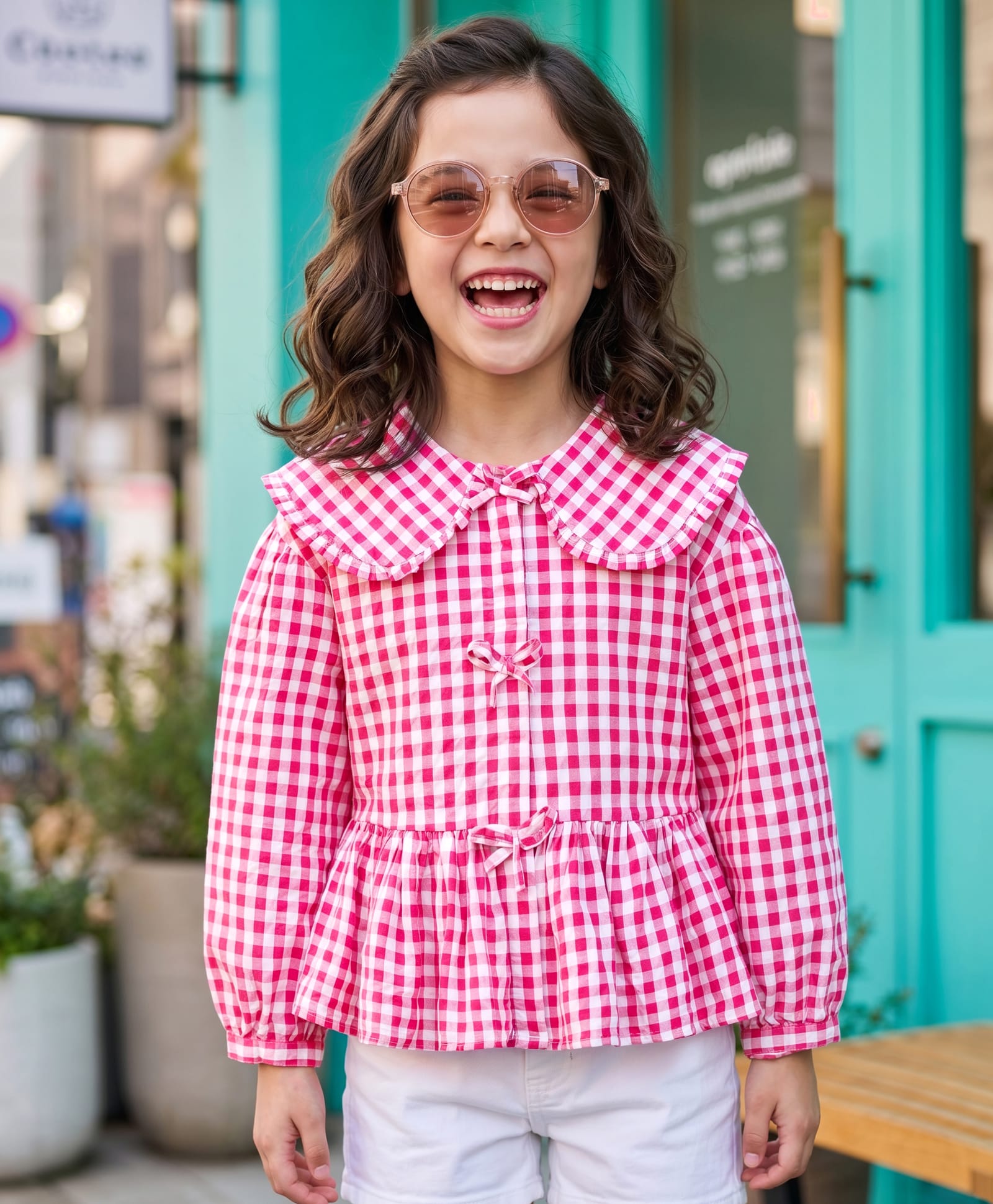 kookie kids india Kookie Kids Seer-Sucker Woven Full Sleeves Top With Checks - Pink-picture-26