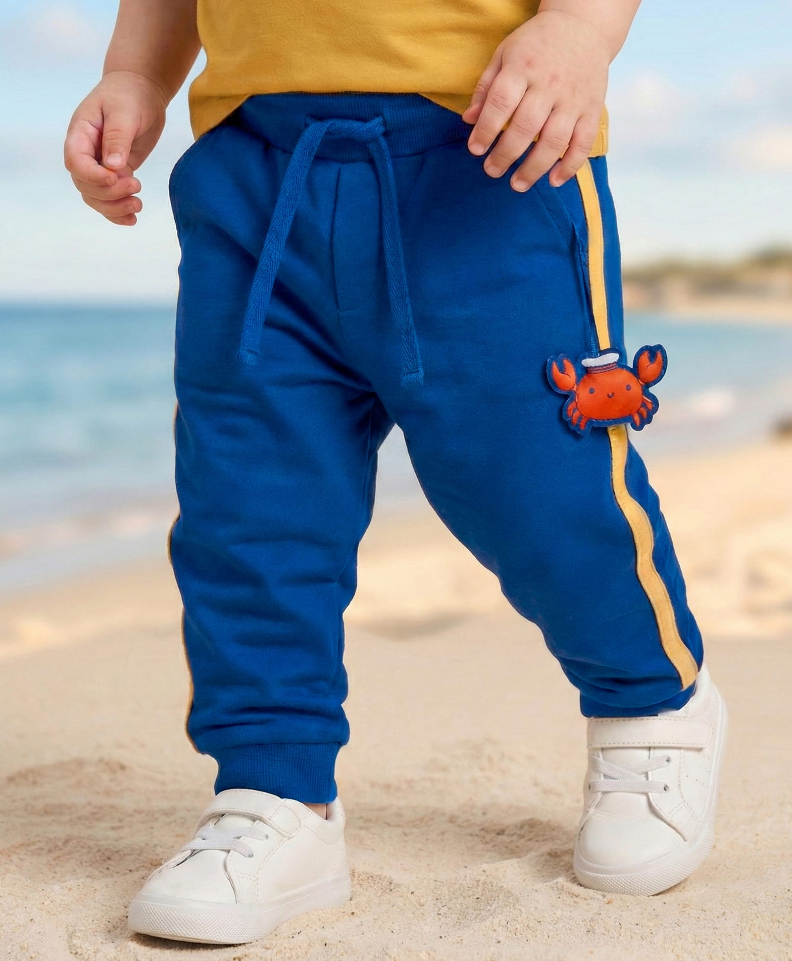 Babyoye 100% Cotton Knit Full Length Lounge Pant With Crab Applique - Blue-picture-23
