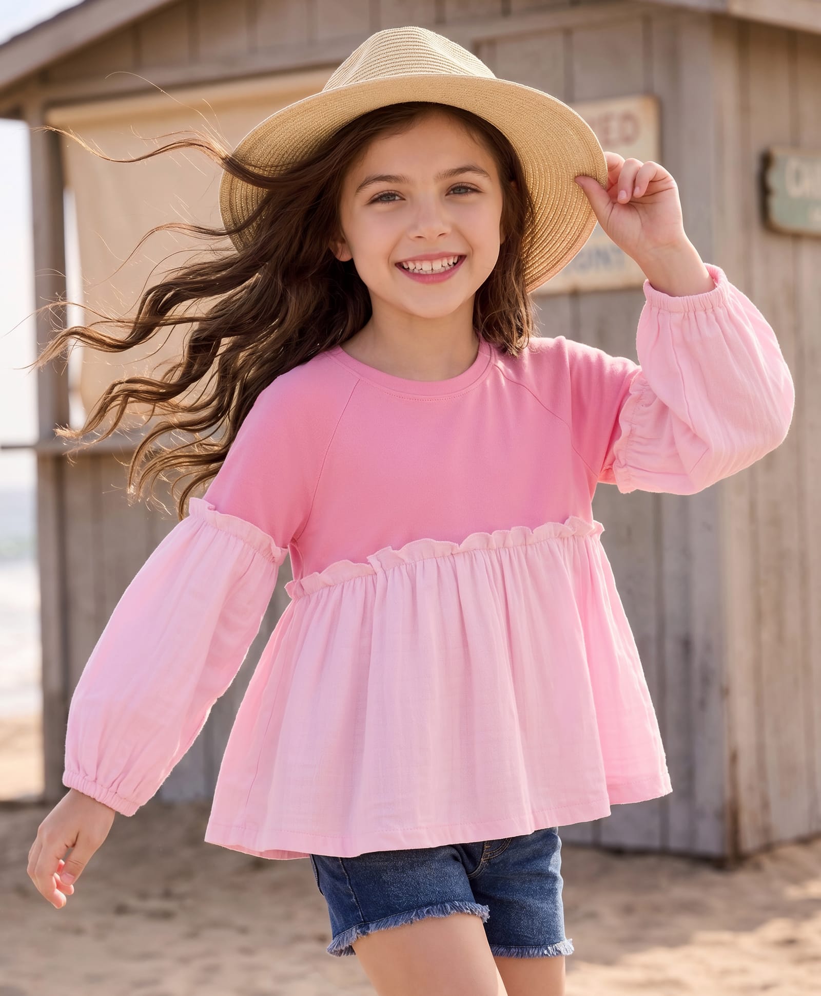 kookie kids india Kookie Kids Cotton Knit Full Sleeves Frock Style Solid Top - Pink-picture-34