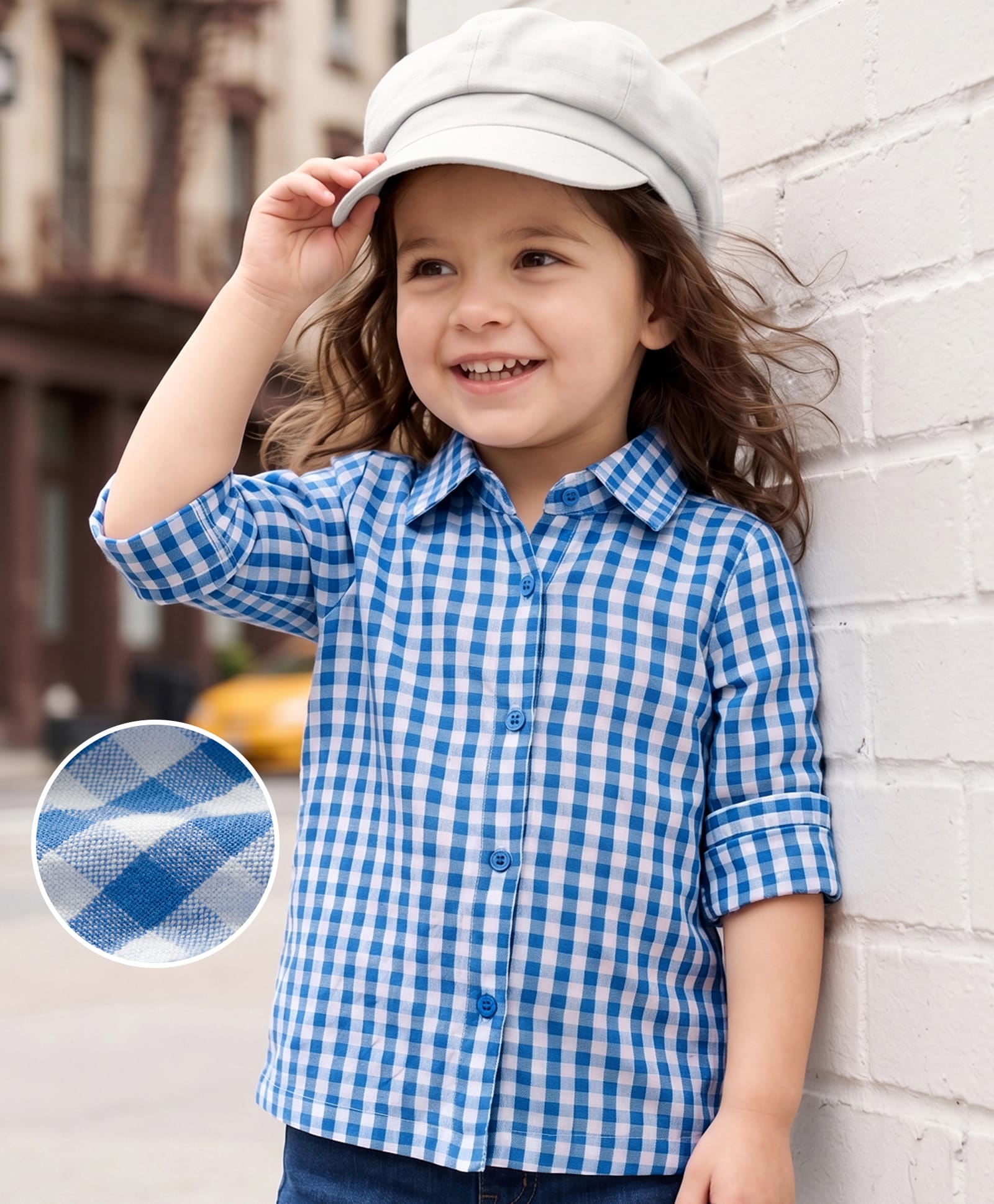 Kookie Kids Cotton Woven Full Sleeves Shirt Style Top With Checks - Blue-image-42