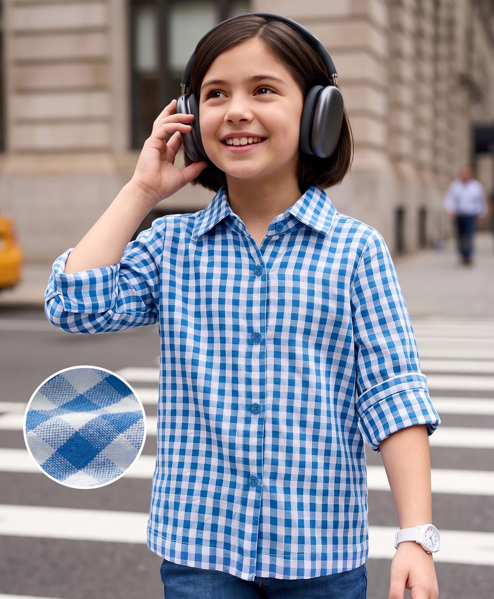 Kookie Kids Cotton Woven Full Sleeves Shirt Style Top With Checks - Blue-image-43