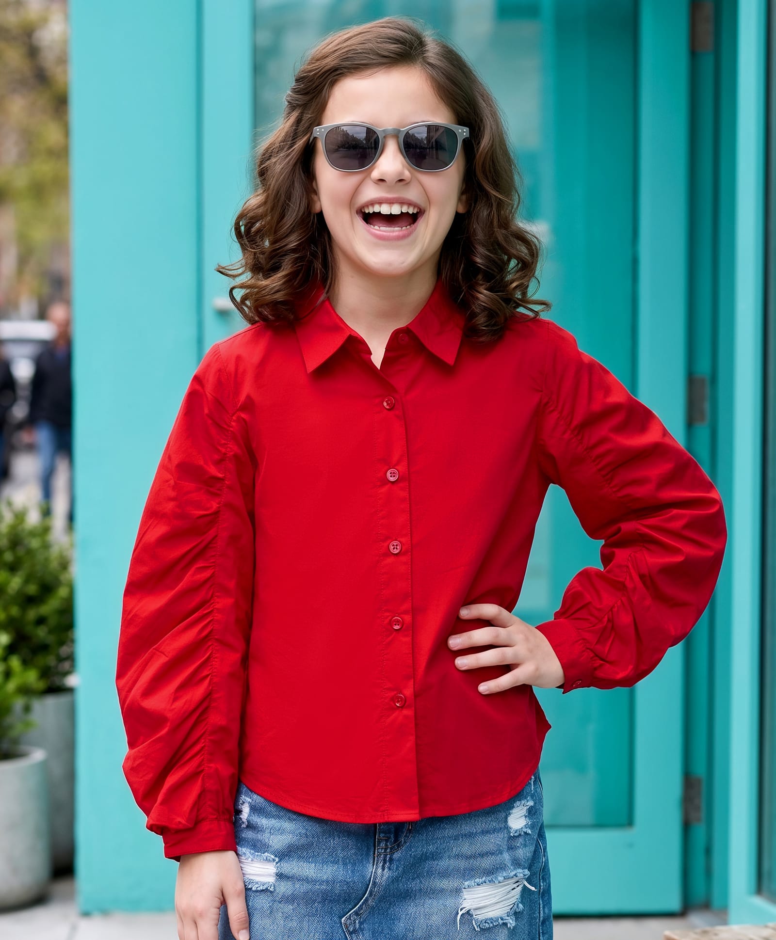 kookie kids india Kookie Kids Poplin Woven Full Sleeves Solid Polo Top - Red-picture-27