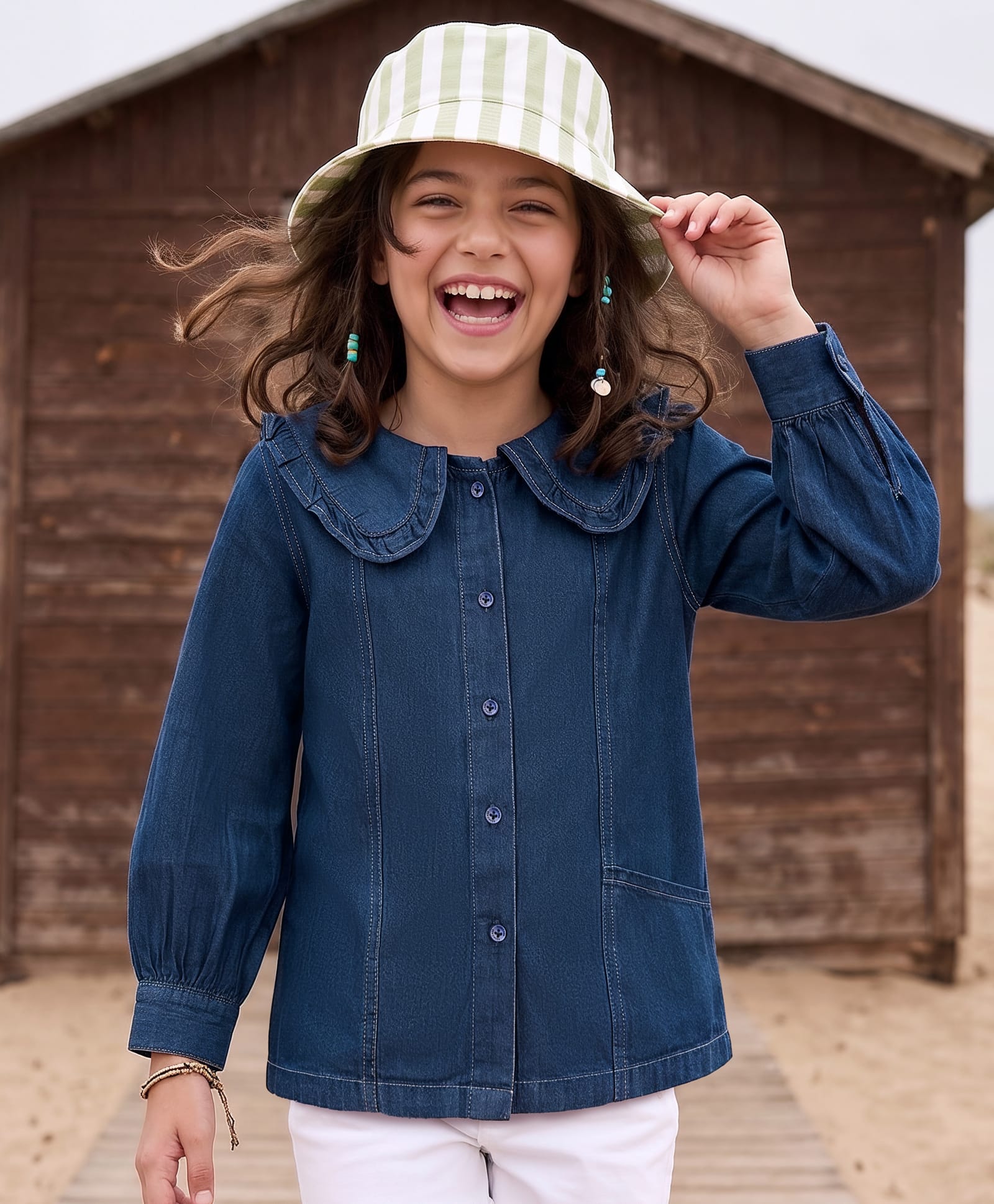 kookie kids india Kookie Kids Woven Full Sleeves Solid Denim Top - Navy Blue-picture-32