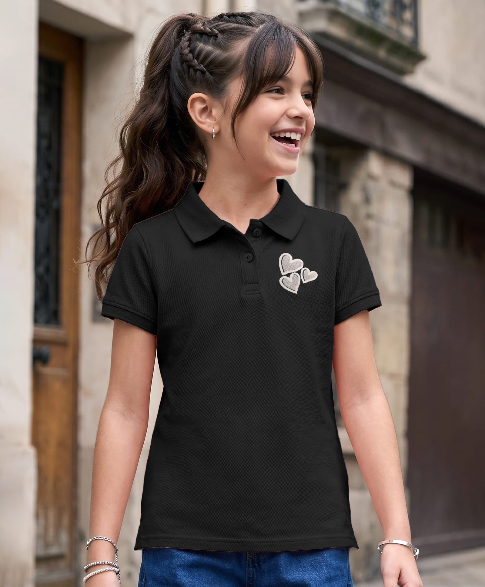 Pine Kids Cotton Knit T-Shirt Polo Neck Half Sleeves JET BLACK 7-8 Years-image-4