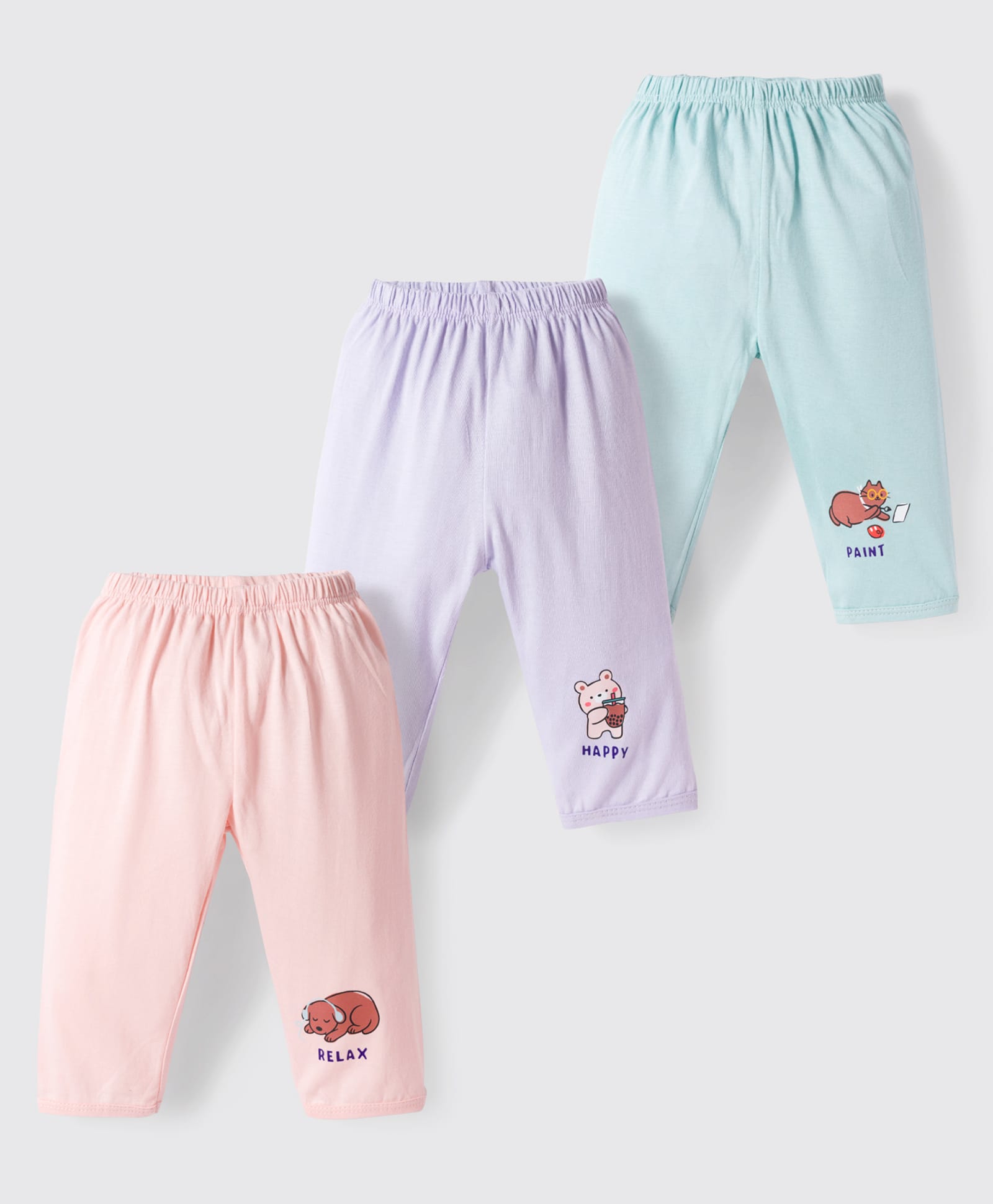 Simply Sinker Knit Full Length Lounge Pant With Animal Print Pack Of 3 - Pink Aqua & Pink-image-33