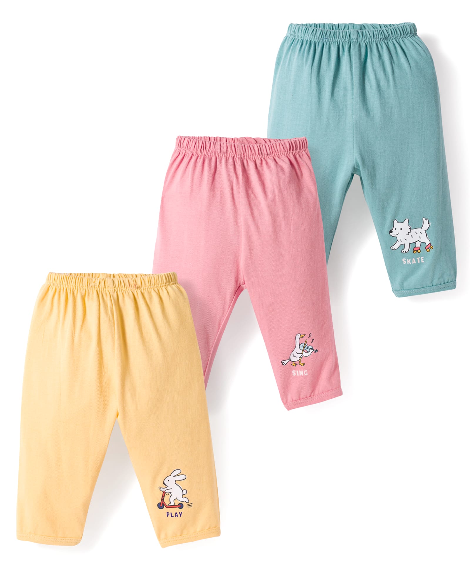 Simply Sinker Knit Full Length Lounge Pant With Animal Print Pack Of 3 - Red Yellow & Aqua-picture-28