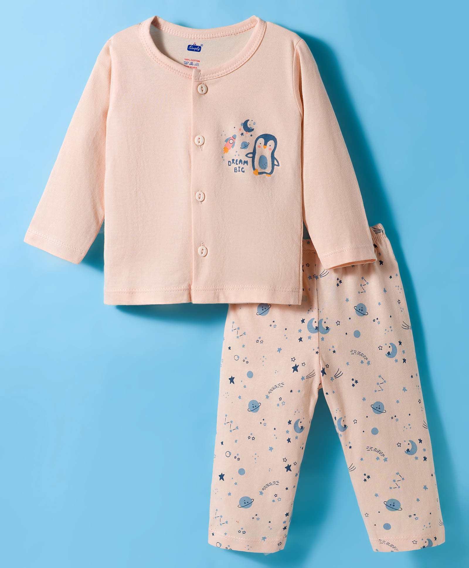 Simply Sinker Knit Full Sleeves Night Suit With Animal Print - Peach-image-38