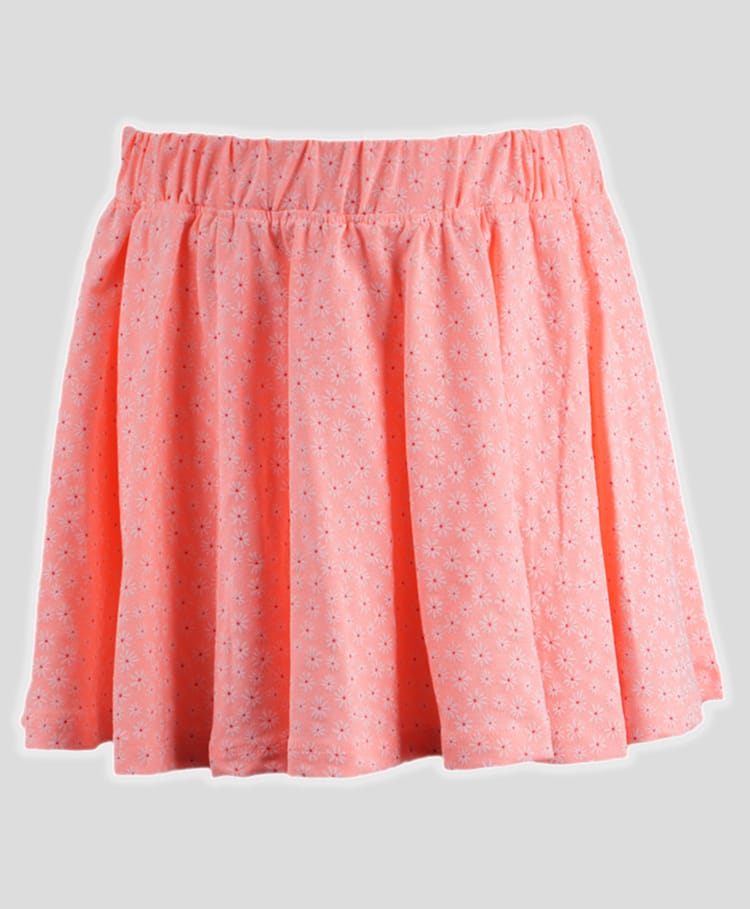 Charm n Cherish Cotton Blend Knit Floral Printed Skirt - Orange-image-36