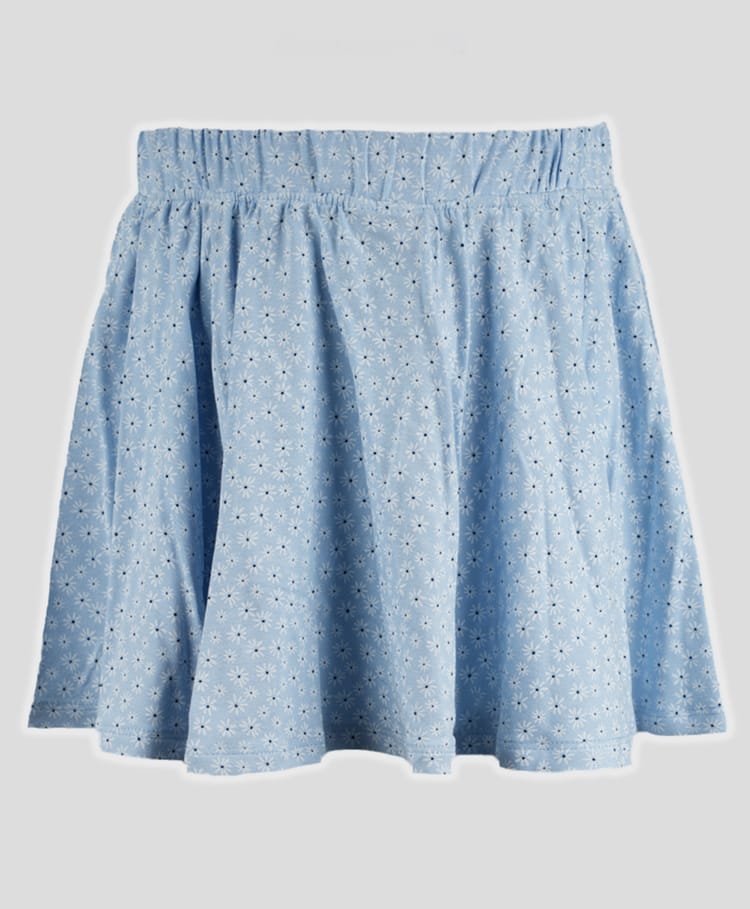 Charm n Cherish Cotton Blend Knit Floral Printed Skirt - Blue-image-49
