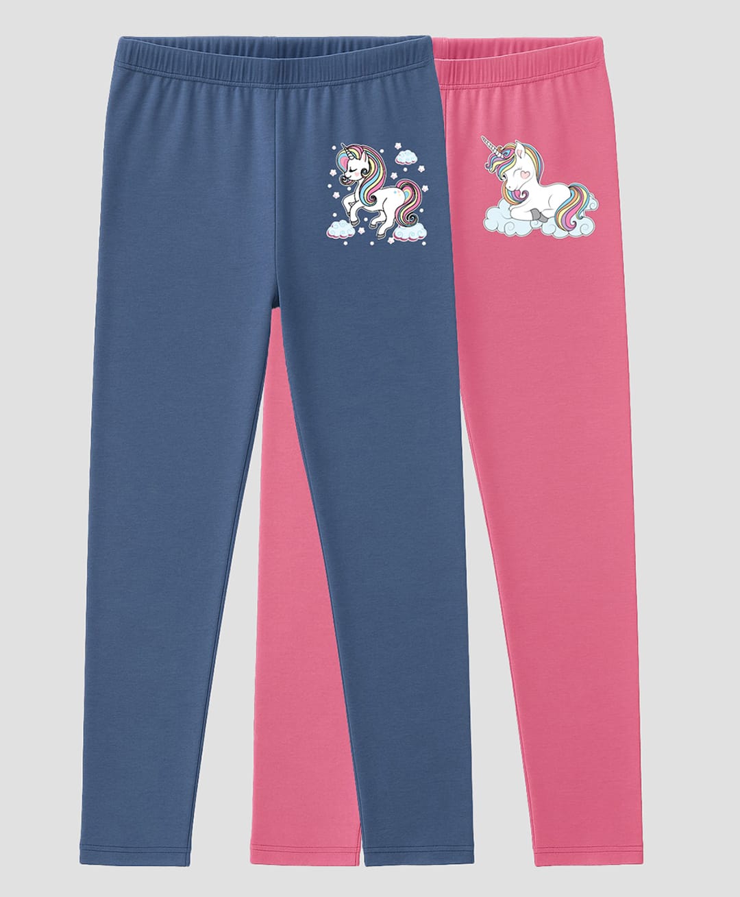 Charm n Cherish Cotton Blend Knit Pack Of 2 Unicorn Printed Leggings - Navy Blue & Pink-image-8