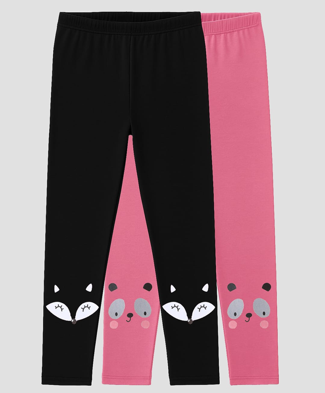 Charm n Cherish Cotton Blend Knit Pack Of 2 Animals Printed Leggings - Black & Pink-picture-28