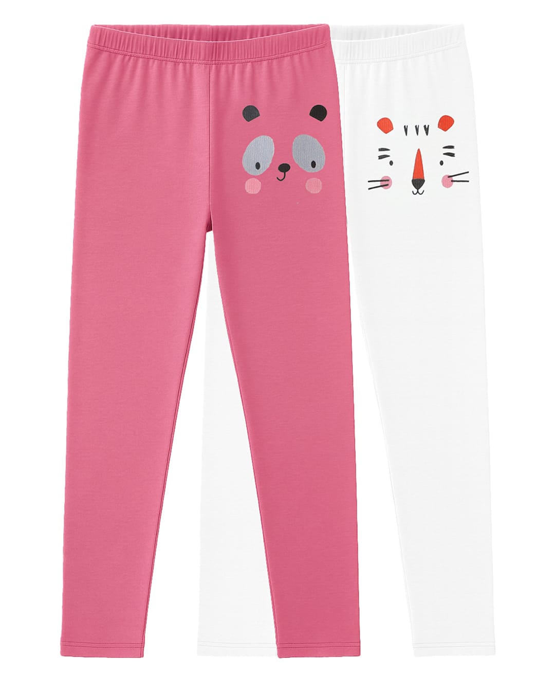Charm n Cherish Cotton Blend Knit Pack Of 2 Animals Printed Leggings - White & Pink-image-49