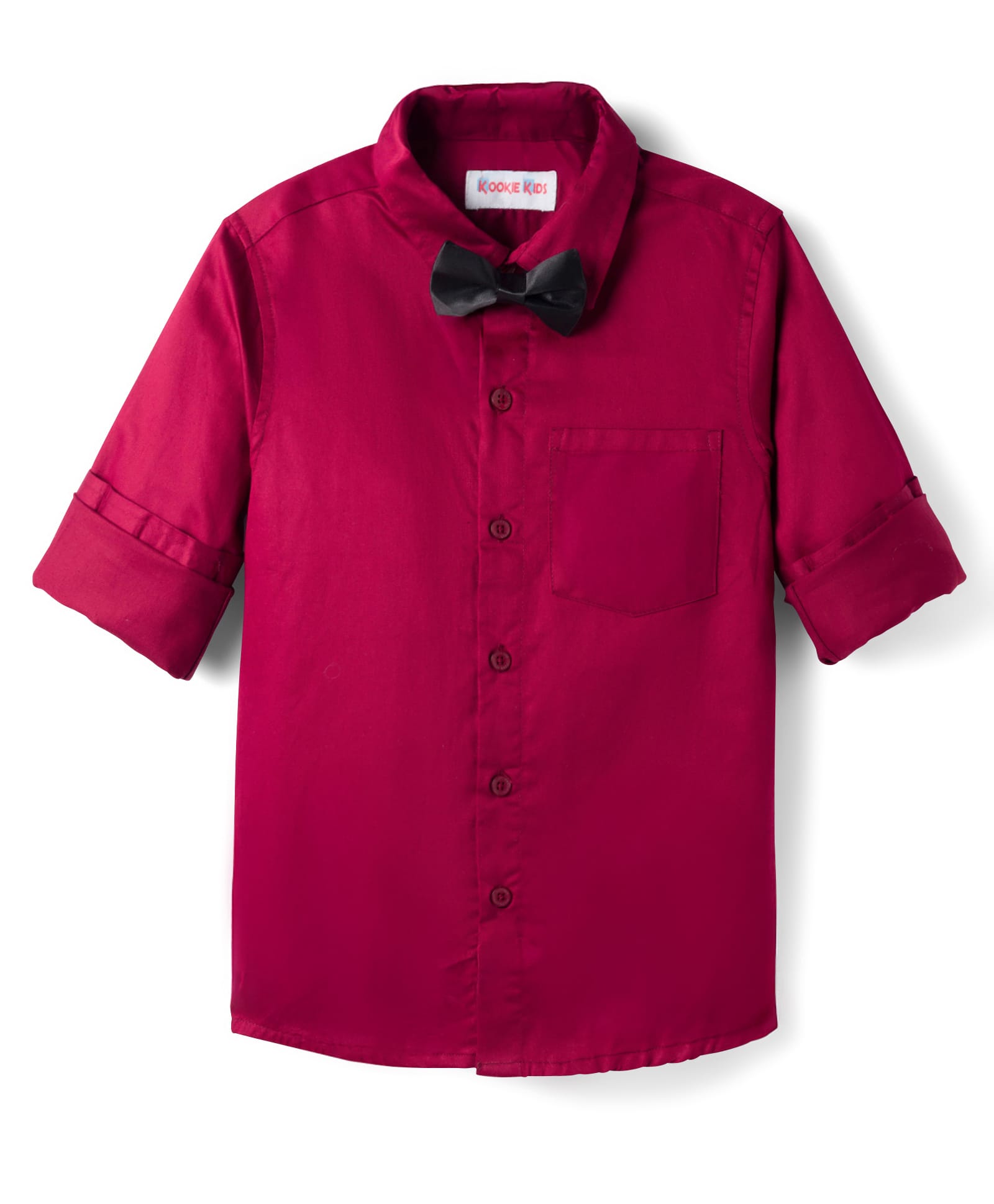 Kookie Kids Cotton Woven Full Sleeves Solid Satin Shirt With Bow Applique - Red-image-28