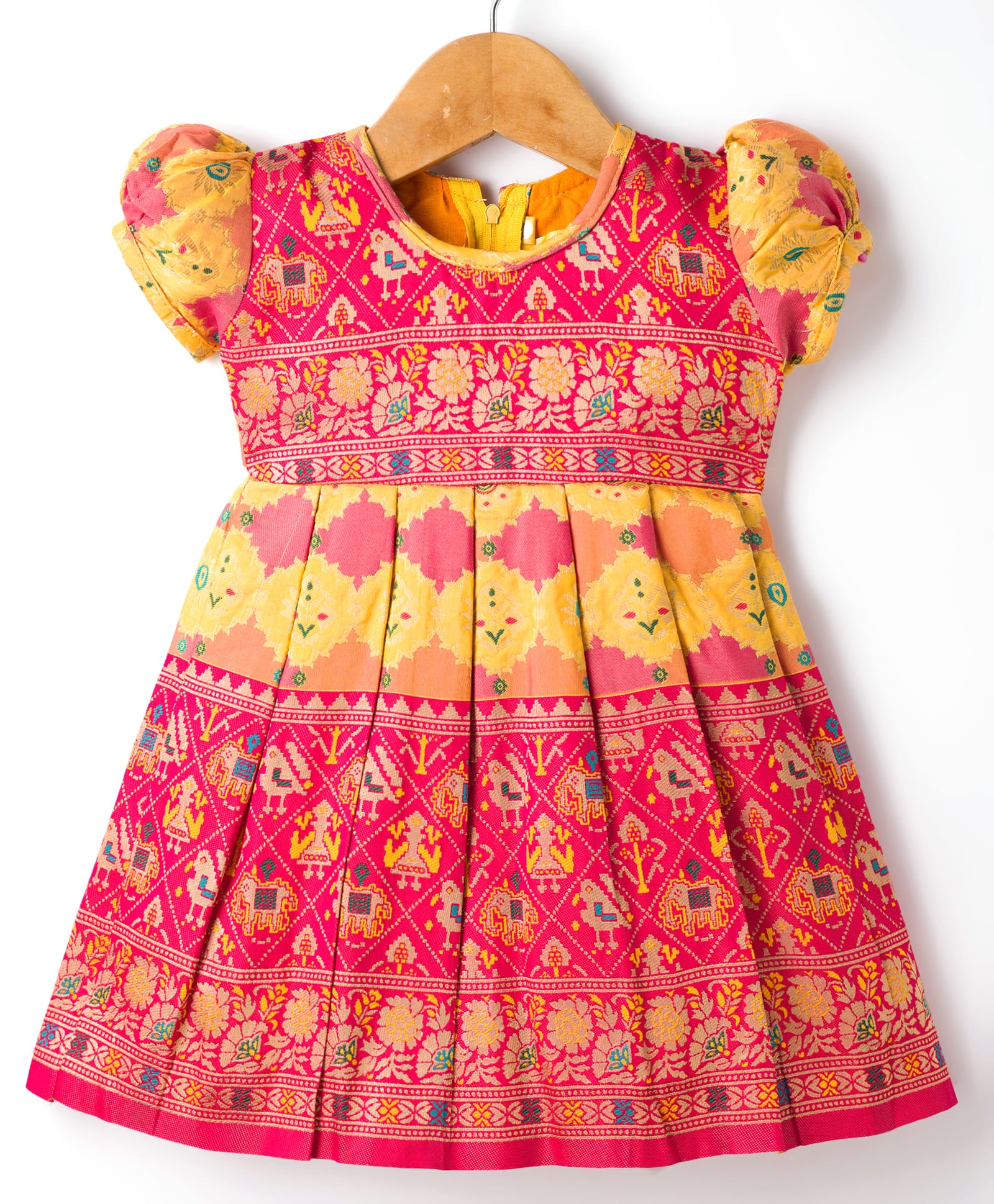 Bhartiya Paridhan Silk Woven Half Puffed Sleeves Ethnic Dress - Yellow-image-48