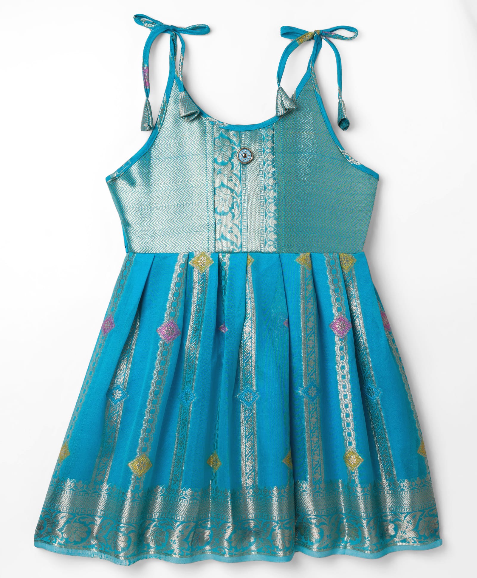 Bhartiya Paridhan Silk Woven Sleeveless Ethnic Dress with Motif Print - Light Blue-image-49