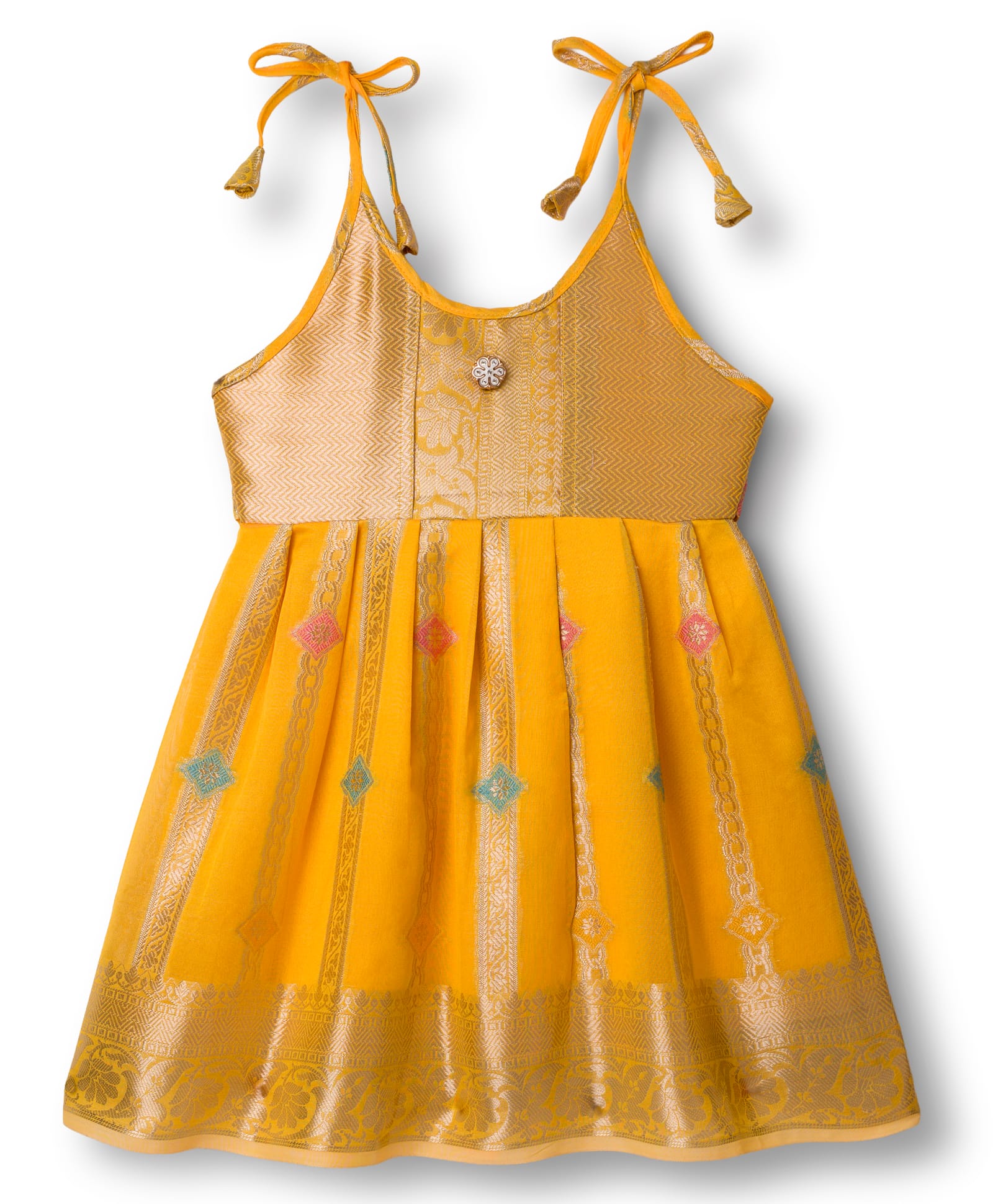 Bhartiya Paridhan Silk Woven Sleeveless Ethnic Dress with Motif Print - Yellow-image-20