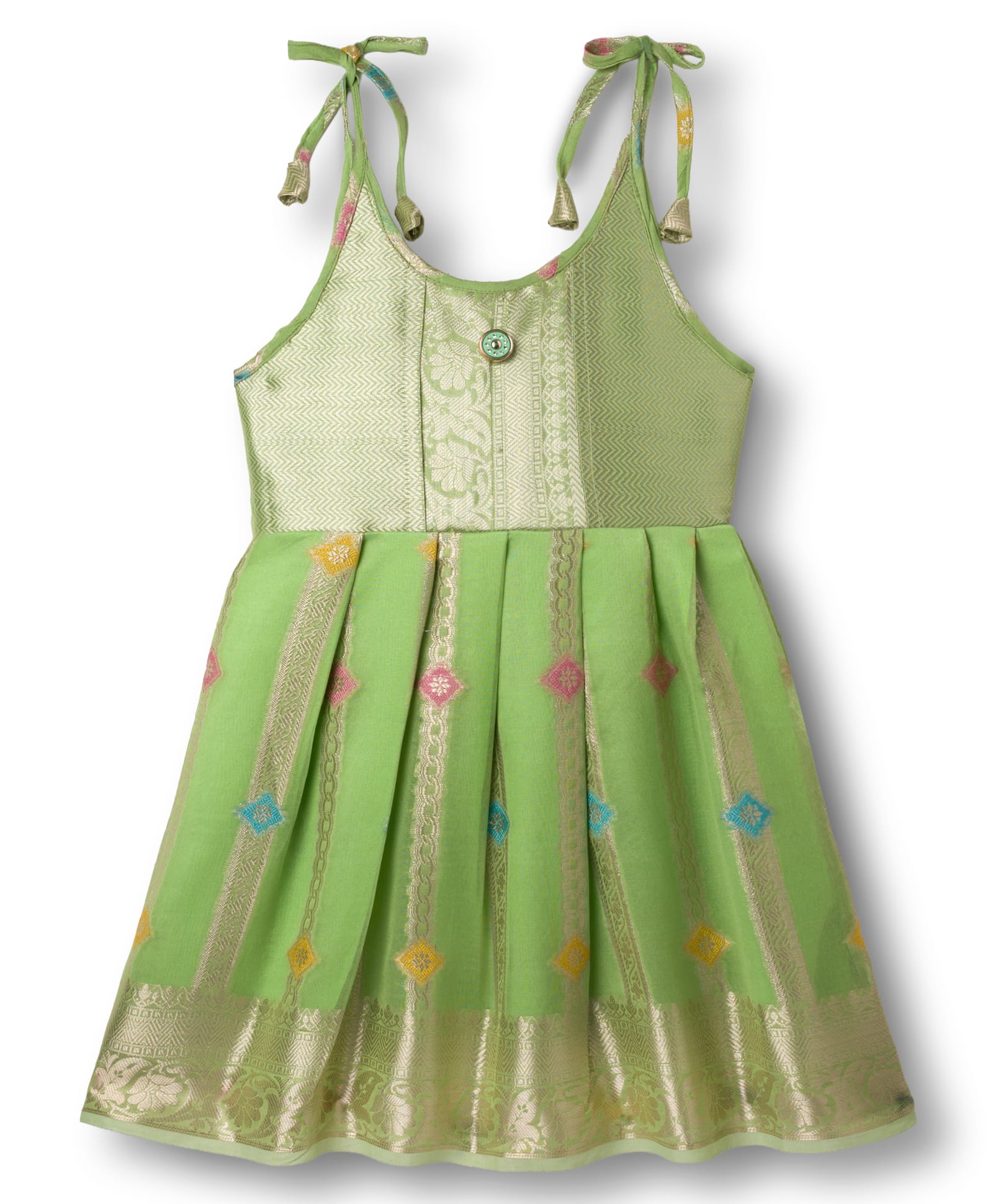 Bhartiya Paridhan Silk Woven Sleeveless Ethnic Dress with Motif Print - Light Green-picture-19