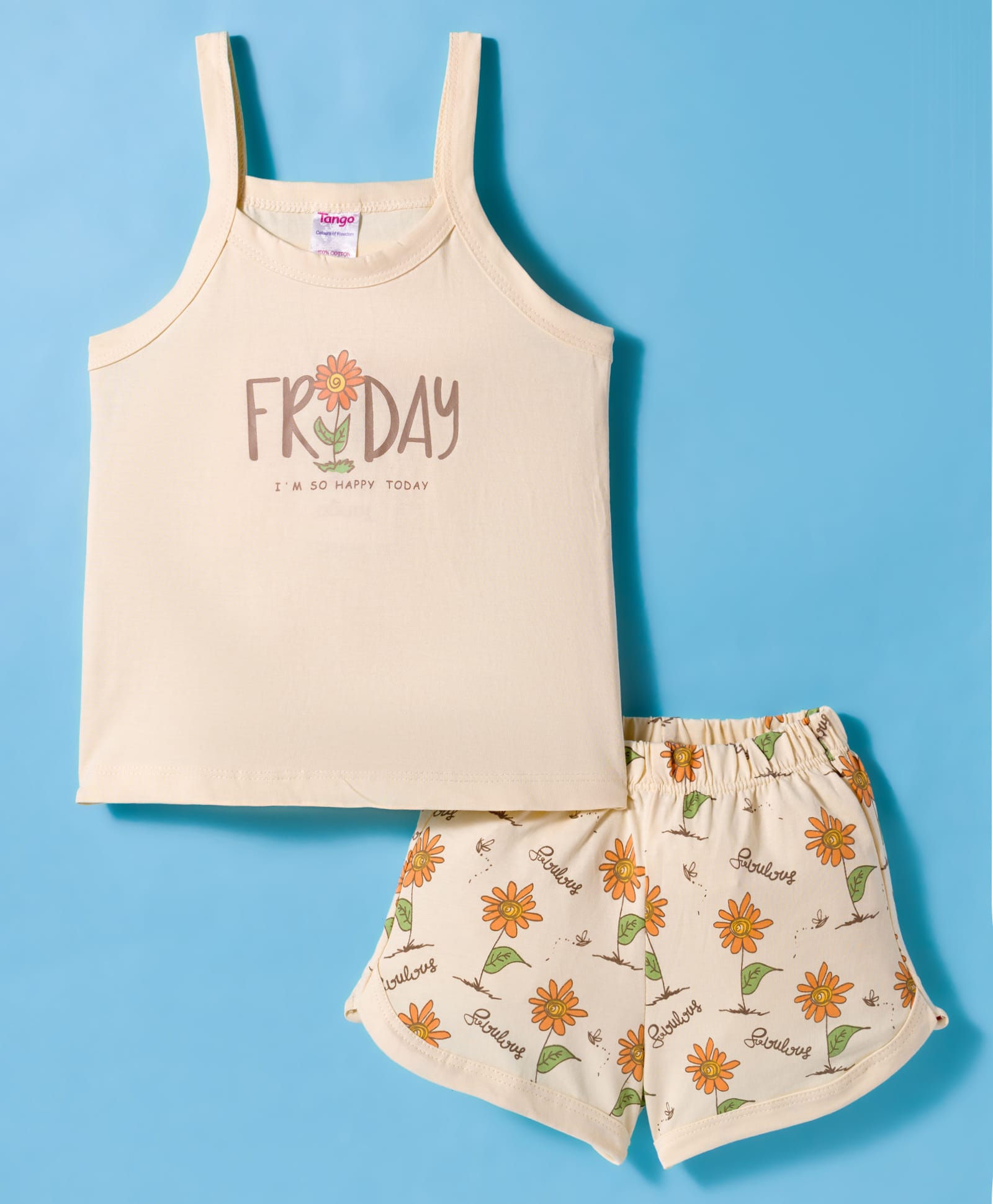 Tango Single Jersey Knit Sleeveless Innerwear Set with Floral Print - Cream-image-16