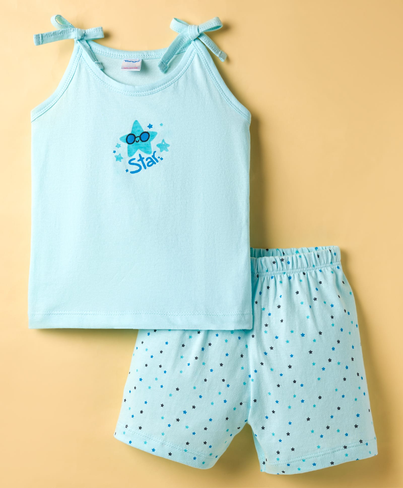 Tango Single Jersey Sleeveless Innerwear Set with Star Print - Aqua Blue-image-6
