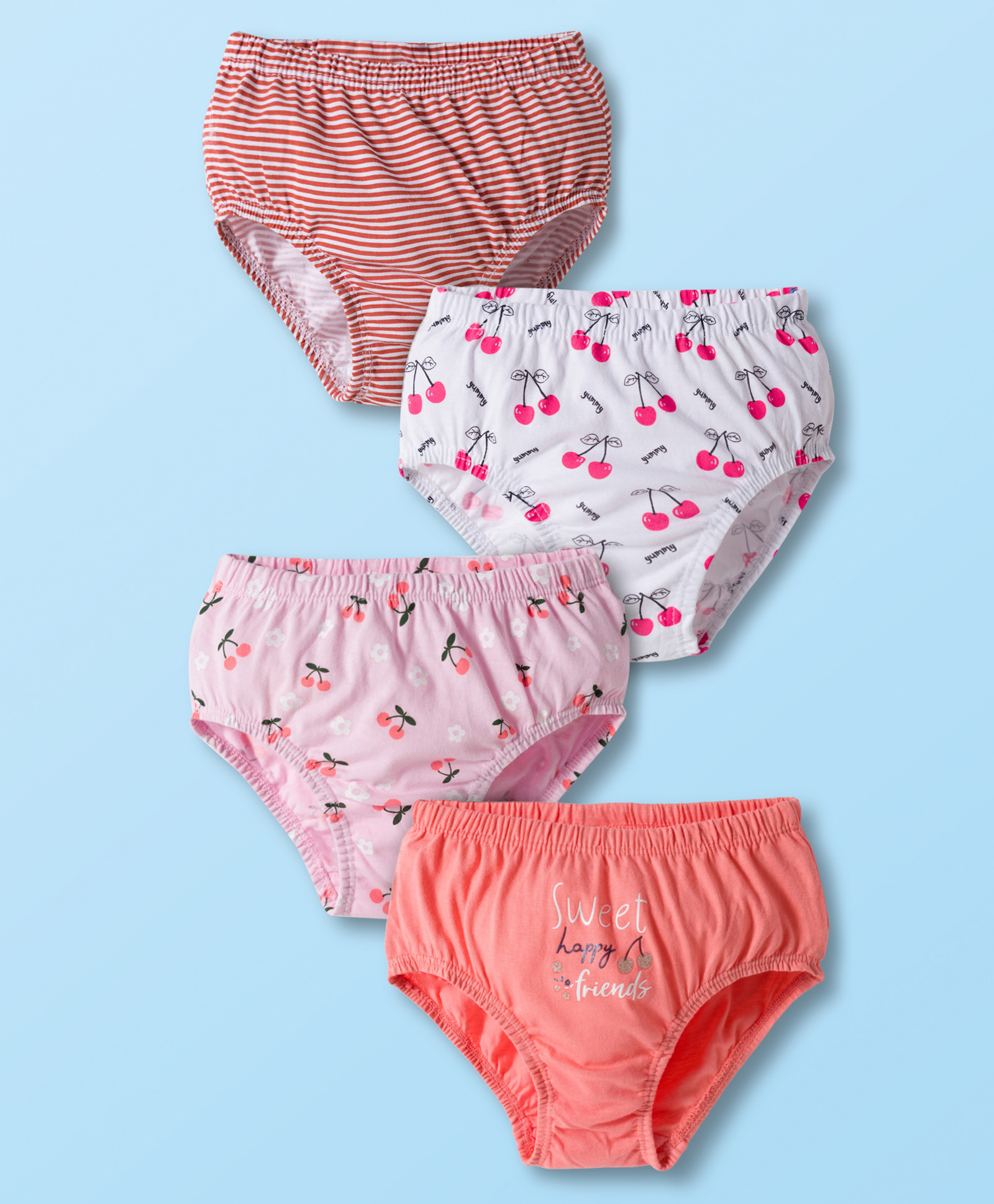 Bodycare Cotton Knit Panties with Cherry Print & Stripes Pack of 4 (Color May Vary)-picture-11