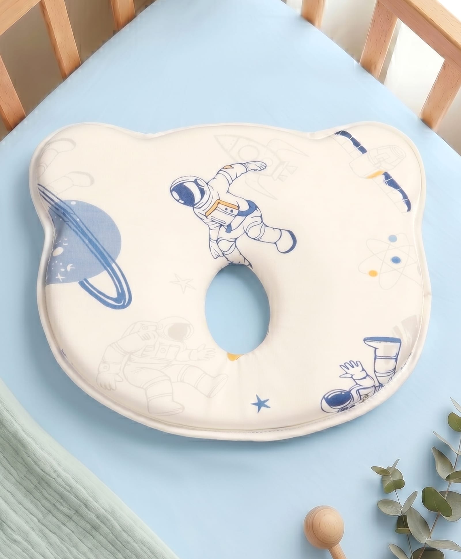 Babyhug Bear Shaped Baby Head Support Pillow Space Print| Prevents Flat Head| Cotton Pillow for Newborn| Soft Breathable Cotton Cover| Ergonomic Head Support| Lightweight Travel Friendly| Memory Foam-image-46