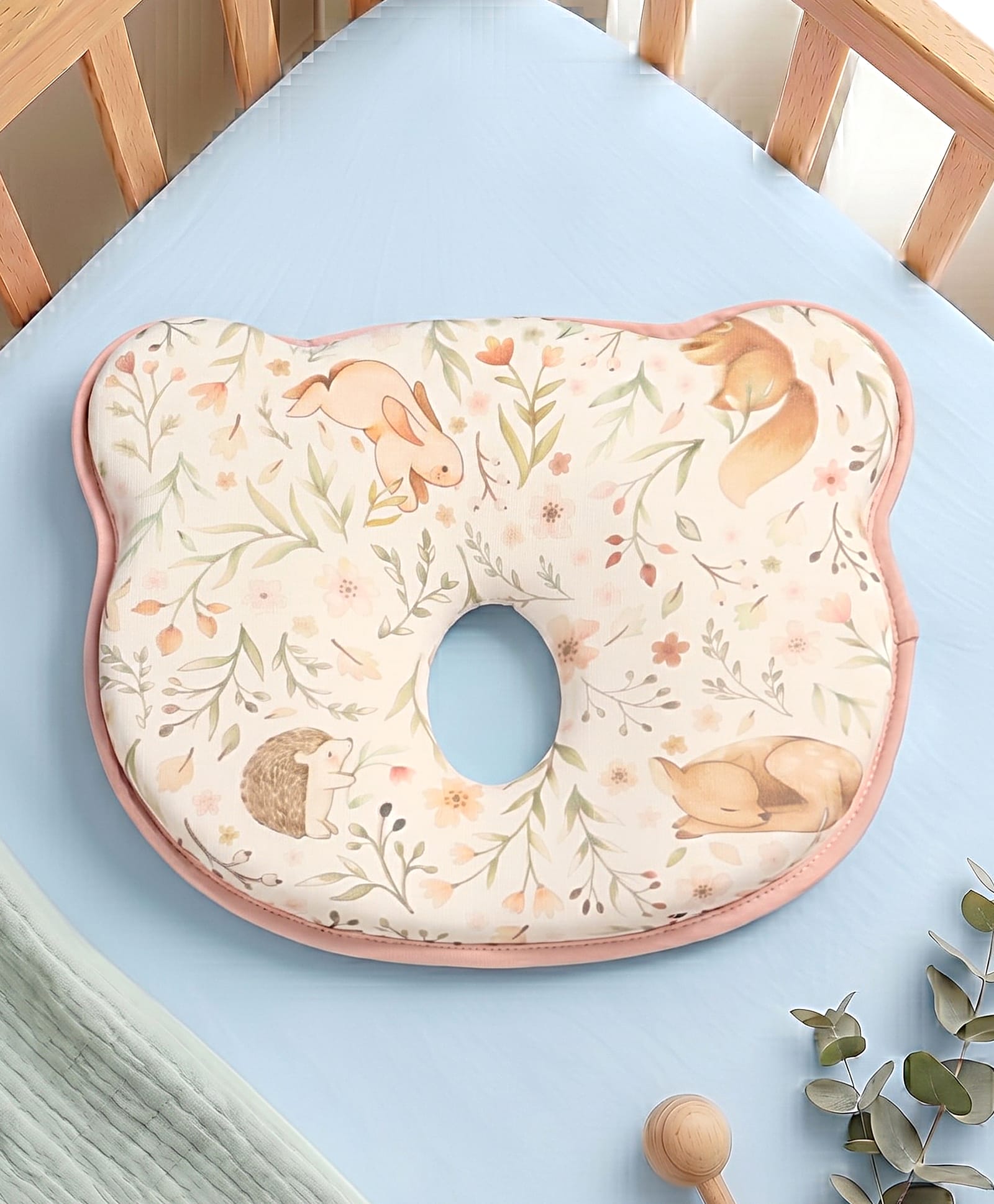 Babyhug Bear Shaped Baby Head Support Pillow Woodland Print| Prevents Flat Head| Cotton Pillow for Newborn|Soft Breathable Cotton Cover| Ergonomic Head Support|Lightweight Travel Friendly| Memory Foam-image-28