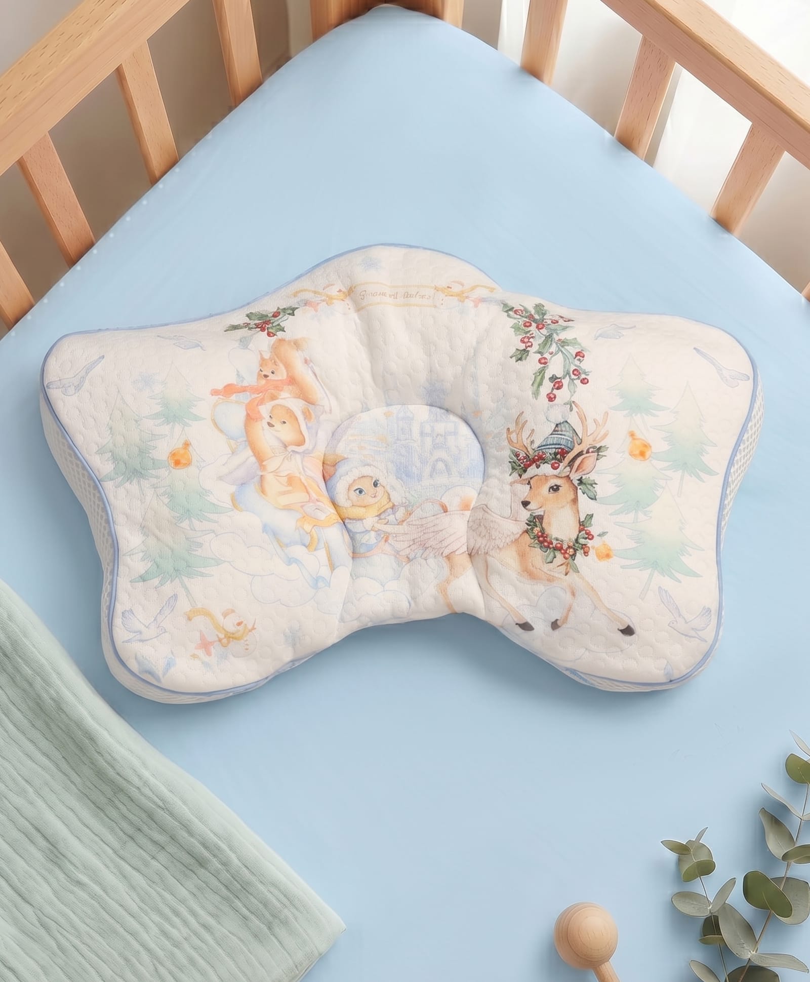 Babyhug Star Shaped Head Support Pillow -Blue|Soft Breathable Cotton Fabric| Ergonomic Head Support| Magical Land Print| Infant Pillow| Lightweight Travel Friendly| Prevents Flat Head| Washable Cover-image-2
