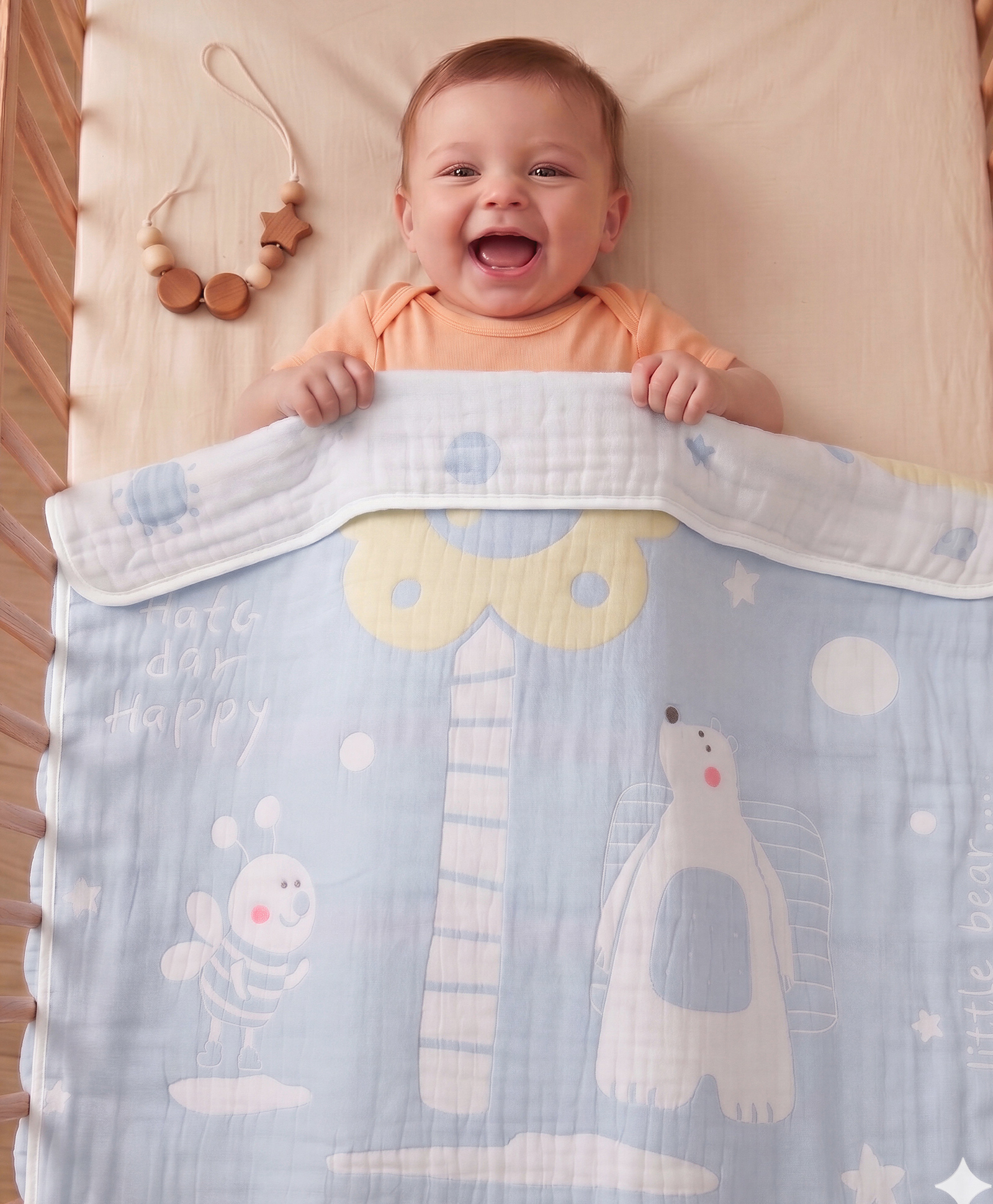 Babyhug 100% Pure Bamboo Baby Blanket Cute Bear Print 6 Layer Quilting Ultra Soft & Light Weight (520g)| Breathable & Absorbent 0-24 Months New Born Essential - Blue-image-16