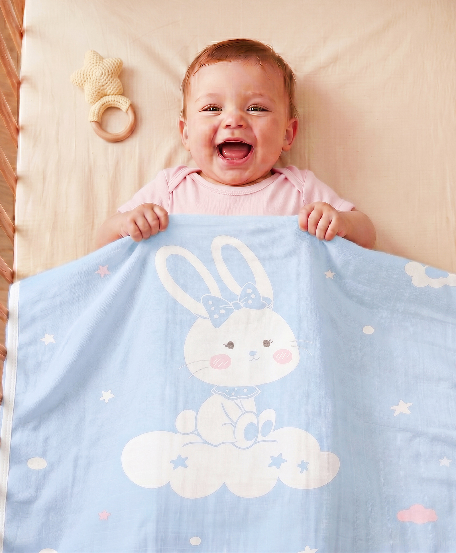 Babyhug 100% Pure Cotton Baby Blanket Bunny Print - Blue| 4 Layer Quilting| Ultra Soft & light Weight (470g)| Breathable & Absorbent| 0-24 Months| New Born Essential-image-37
