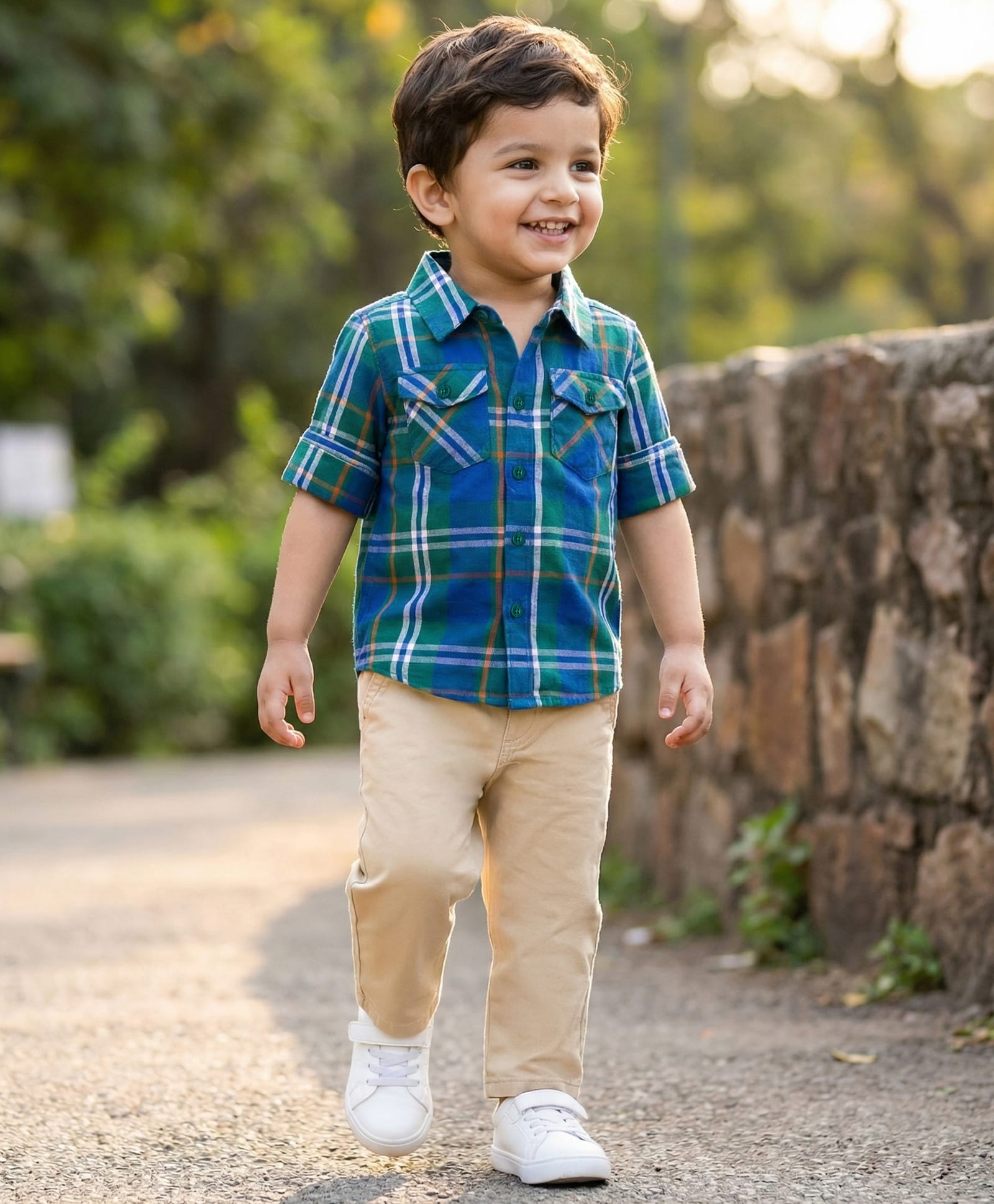 Babyhug Cotton Woven Full Sleeves Checkered Shirt & Trouser Set - Blue & Beige-image-32
