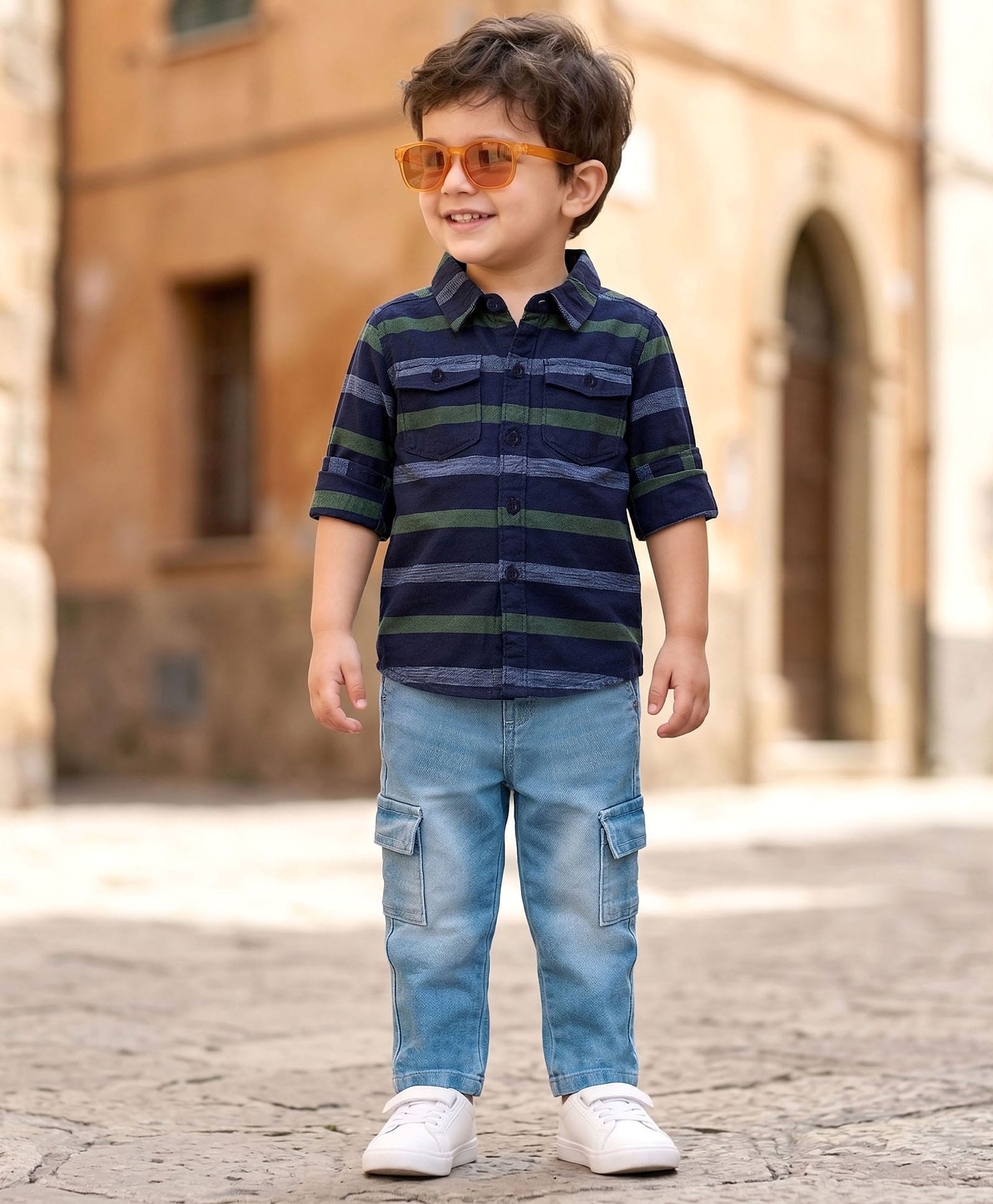 Babyhug Cotton Woven Full Sleeves Striped Shirt & Denim Jeans Set - Navy Blue-picture-21