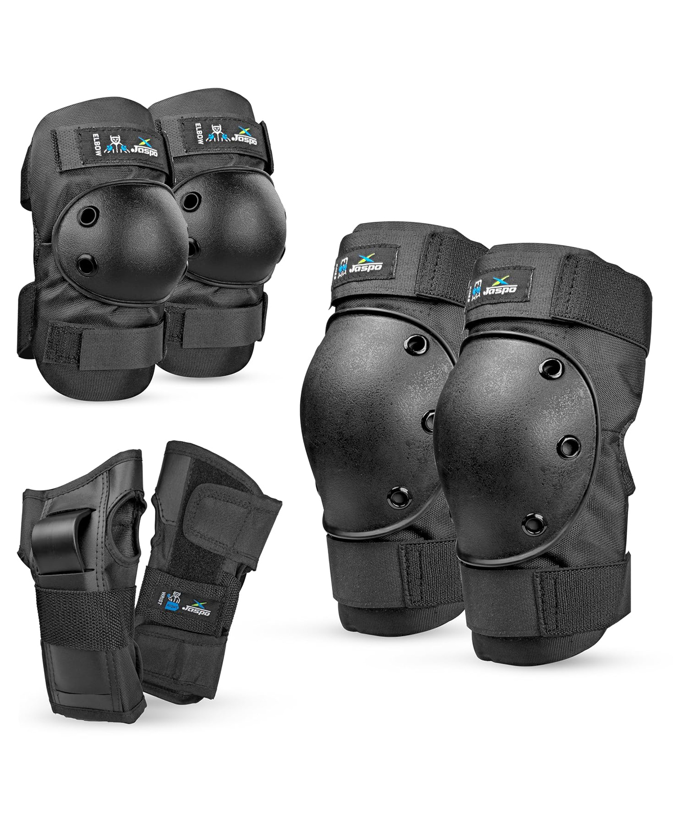 Jaspo Impact Protective Gear Set | Knee, Elbow & Wrist Guards with PE Shell, 8mm EVA Foam Cushion, Shock-Absorbing Pads & Adjustable Velcro for Skates, Skateboard, Kick Scooter (Large)-image-11