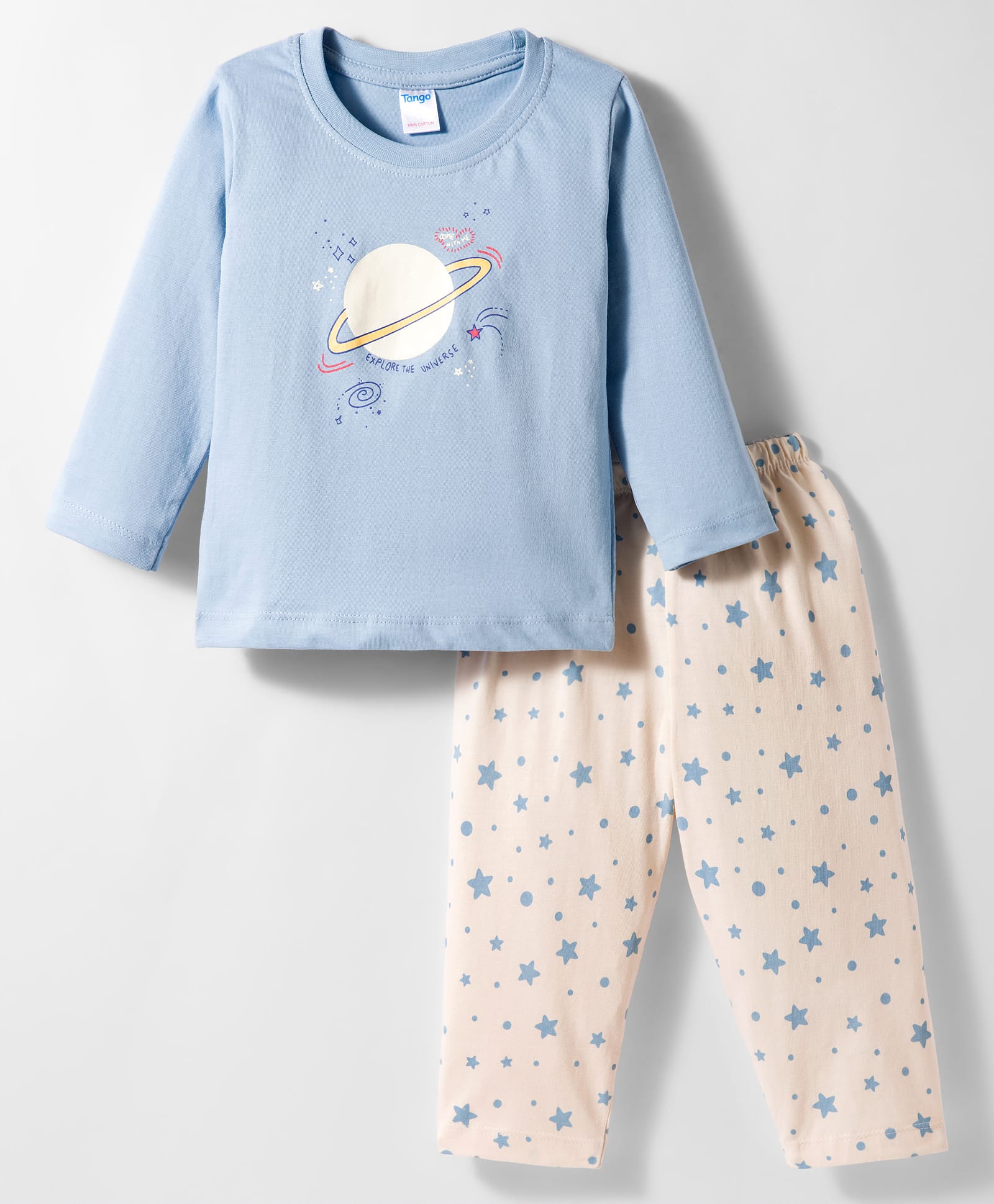 Tango Single Jersey Knit Full Sleeves Night Suit with Space Theme Print - Light Blue-picture-46