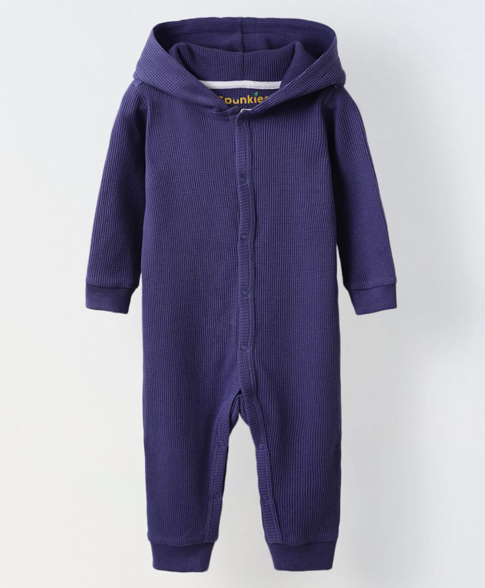 Spunkies Cotton Knit Full Sleeves Solid Hooded Romper - Blue-picture-23