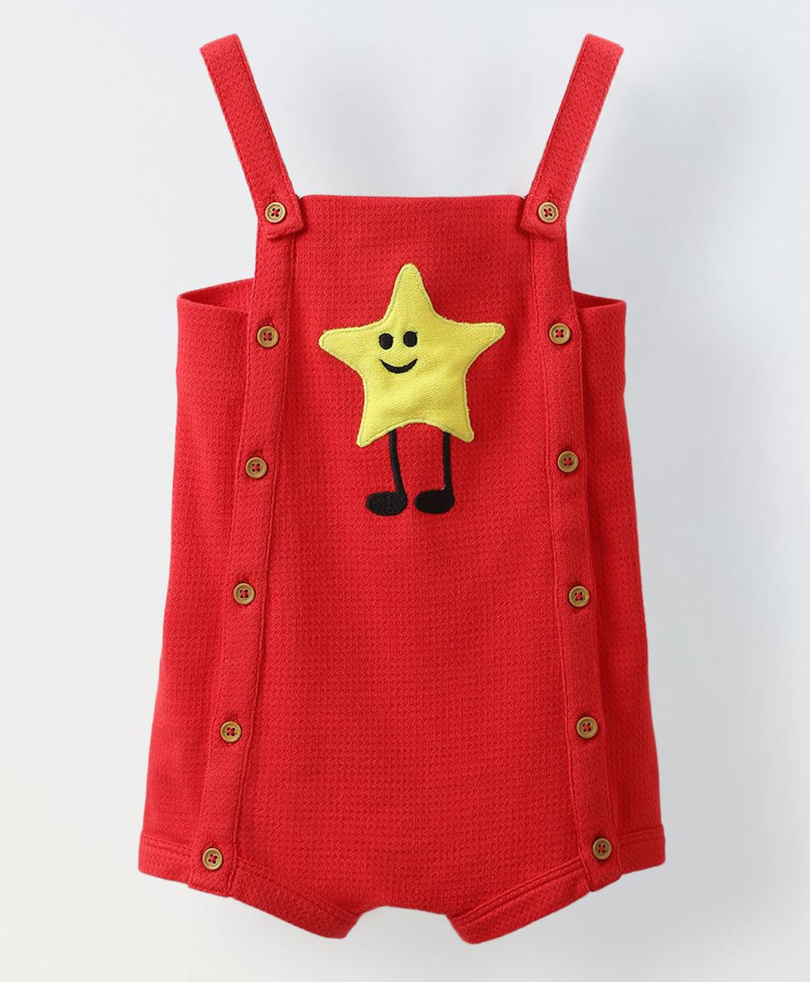 Spunkies Cotton Knit Sleeveless Star Embroidered Romper - Red-image-12