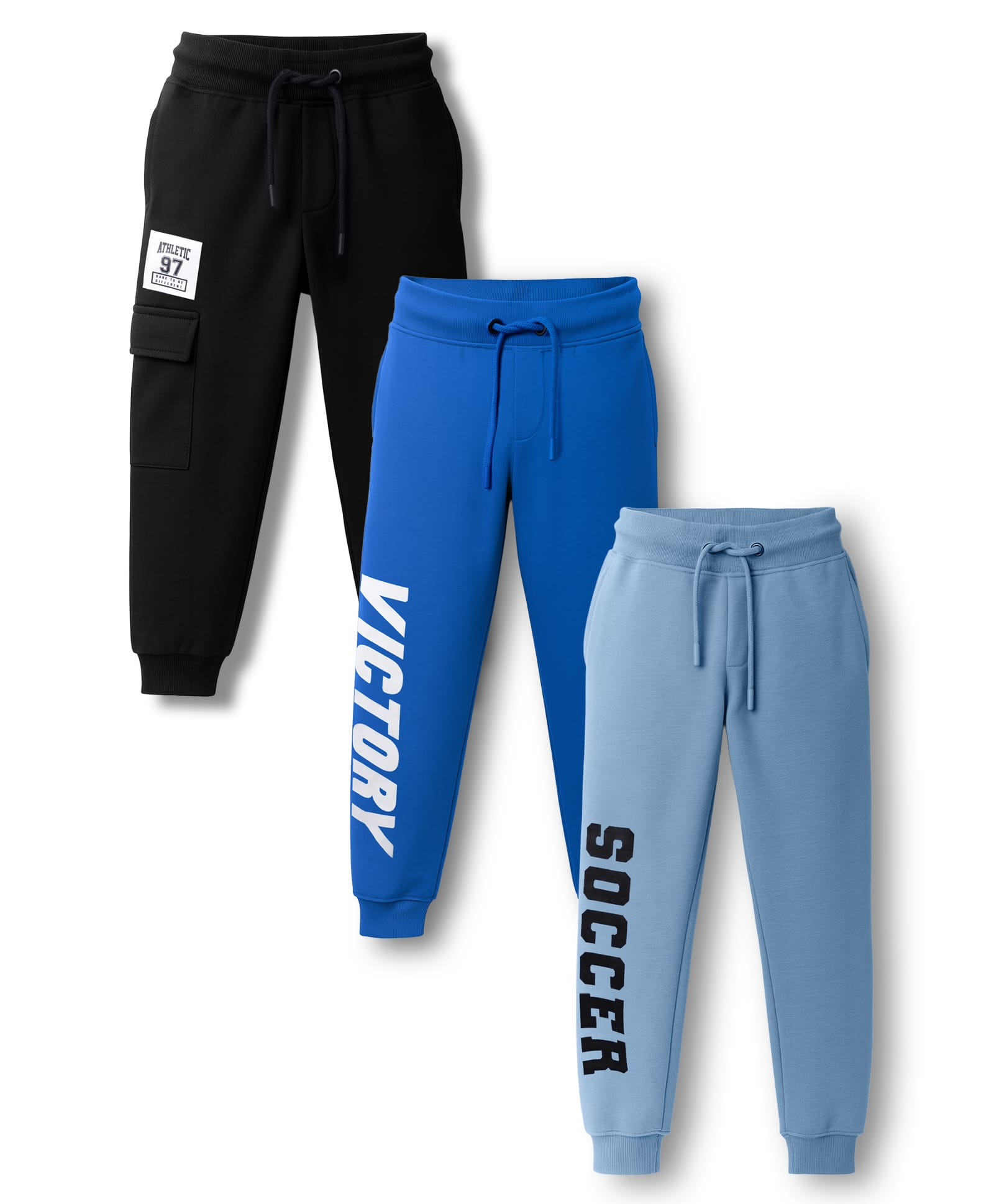 Primo Gino Cotton Knit Full Length French Terry Lounge Pants With Text Print Pack Of 3 - Navy Blue Black & Blue-picture-17