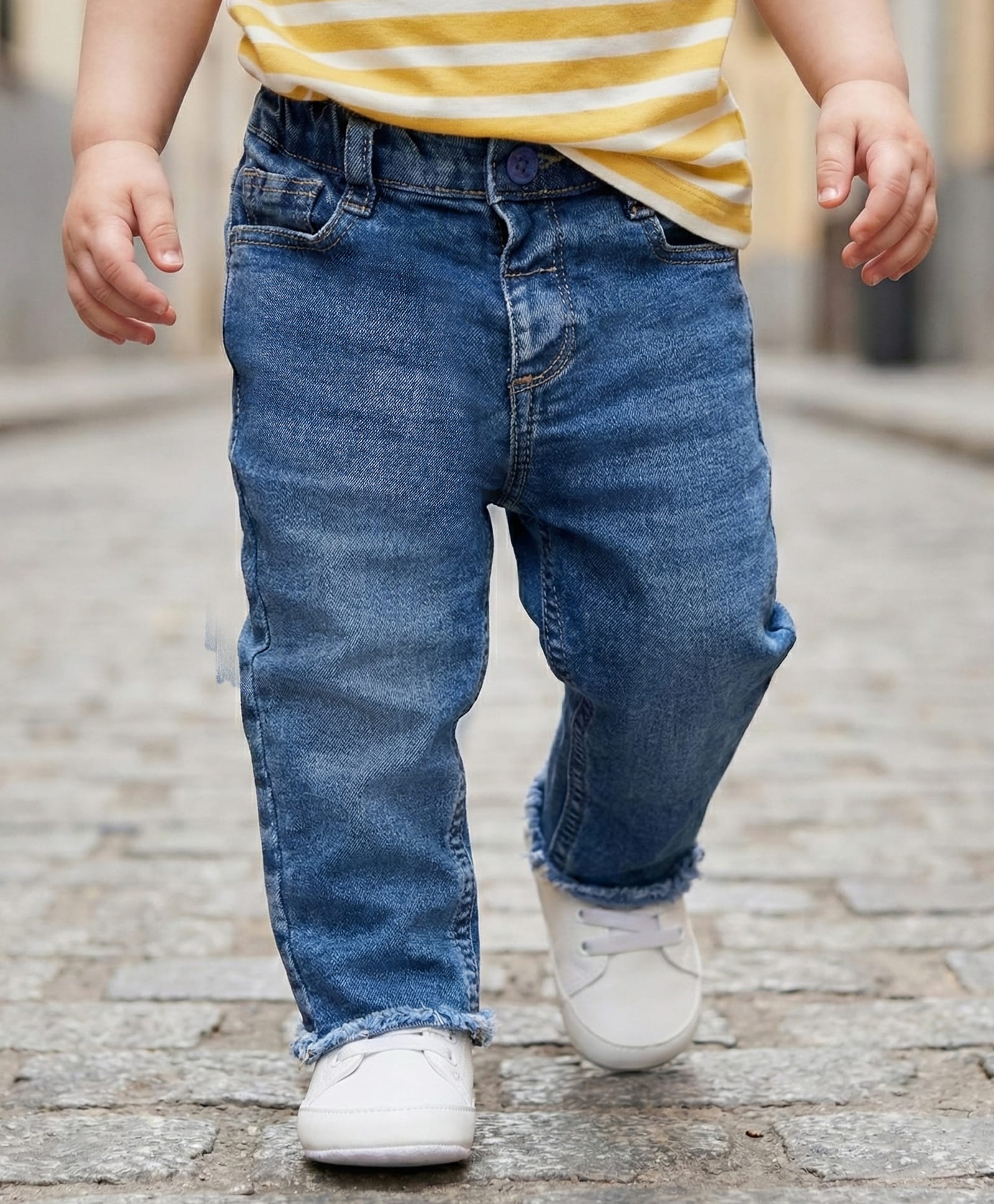 Babyoye Cotton Lycra Full Length Washed Jeans - Blue-picture-11