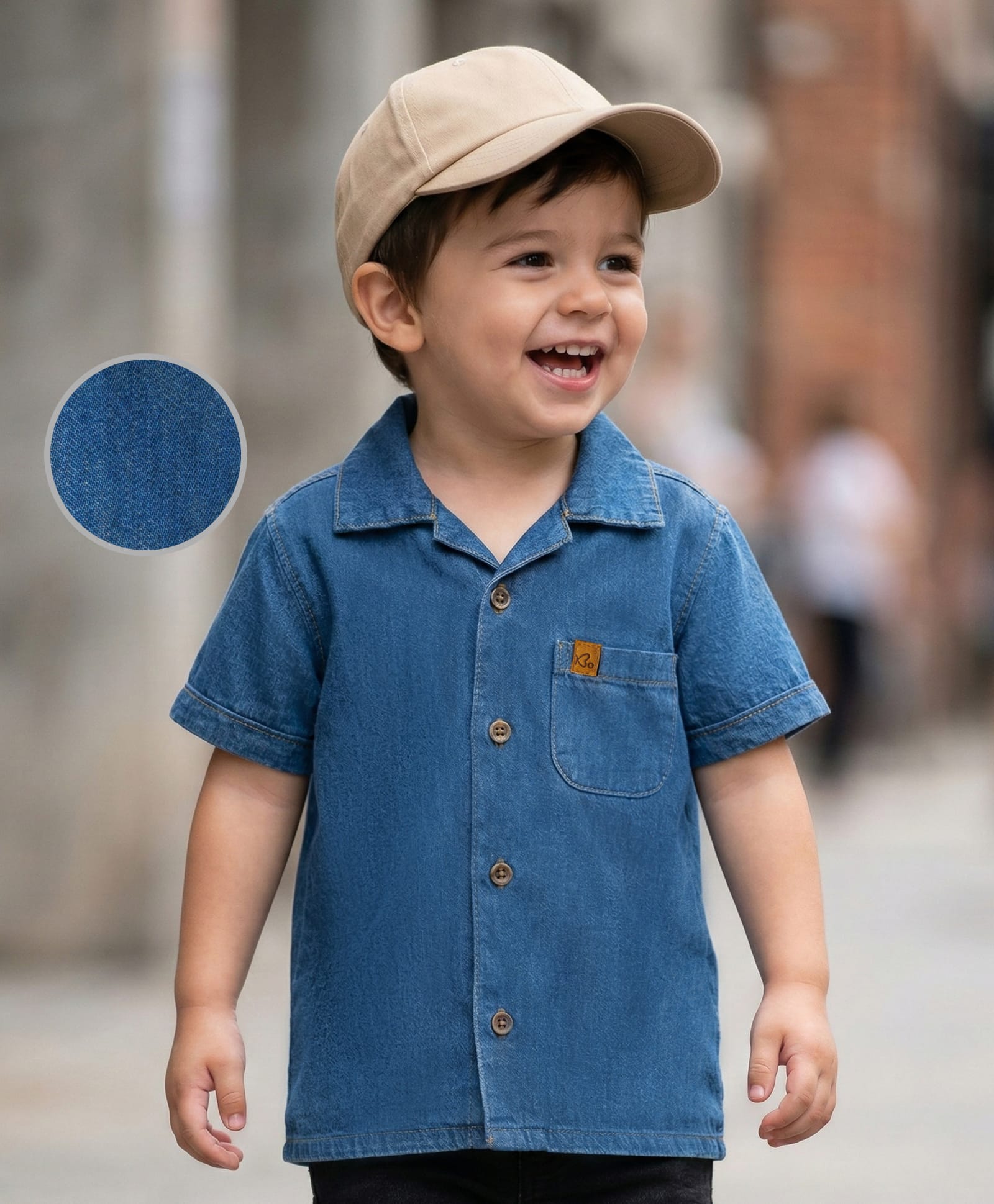 Babyoye 100% Cotton Woven Half Sleeves Solid Colour Denim Shirt - Blue-image-28